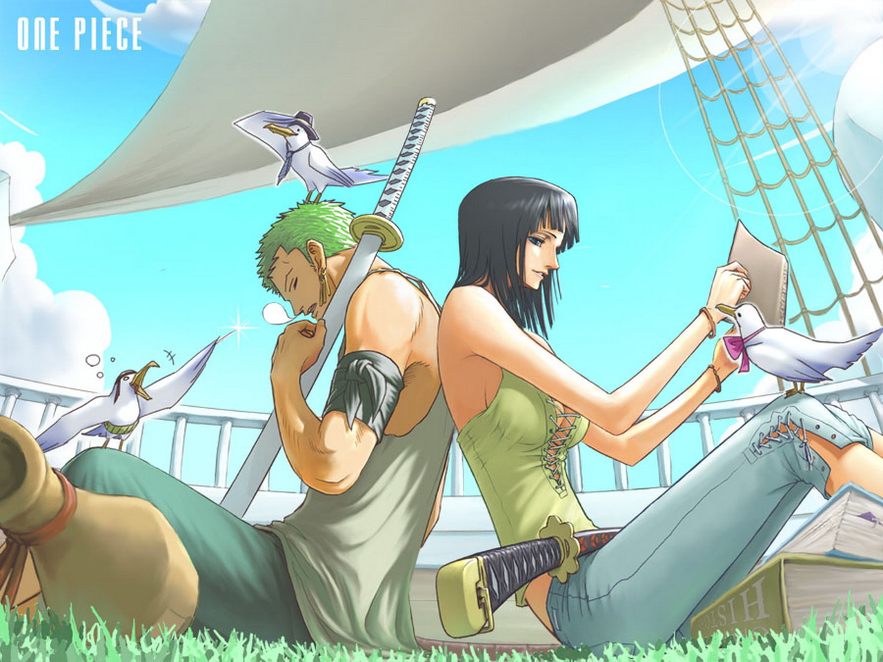 Desktop Backgrounds Book anime, one piece, bandage, green hair