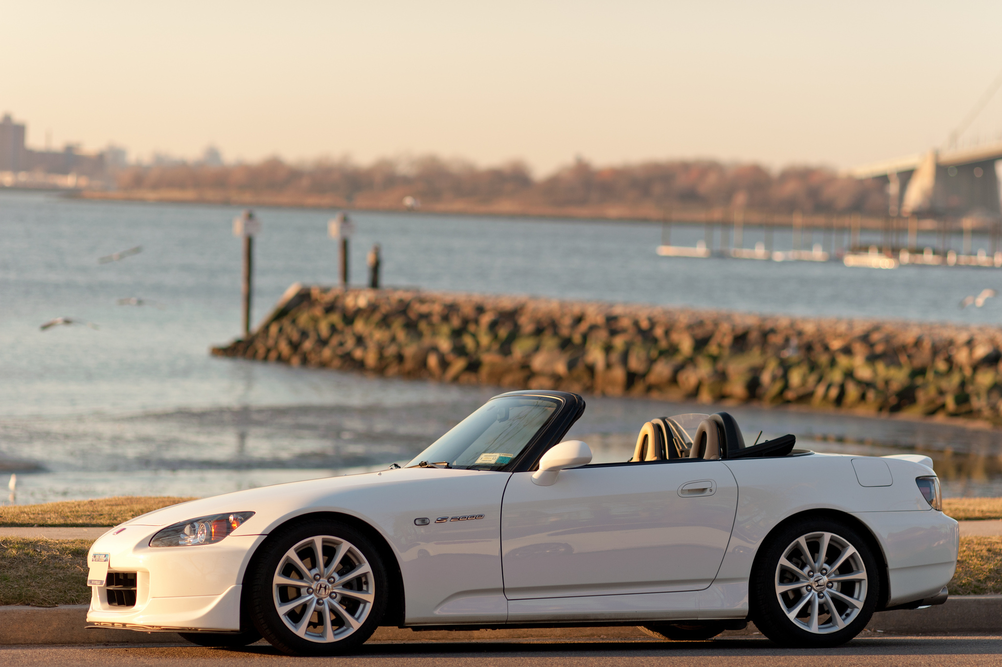 side view, honda, cars, white, cabriolet, s2000