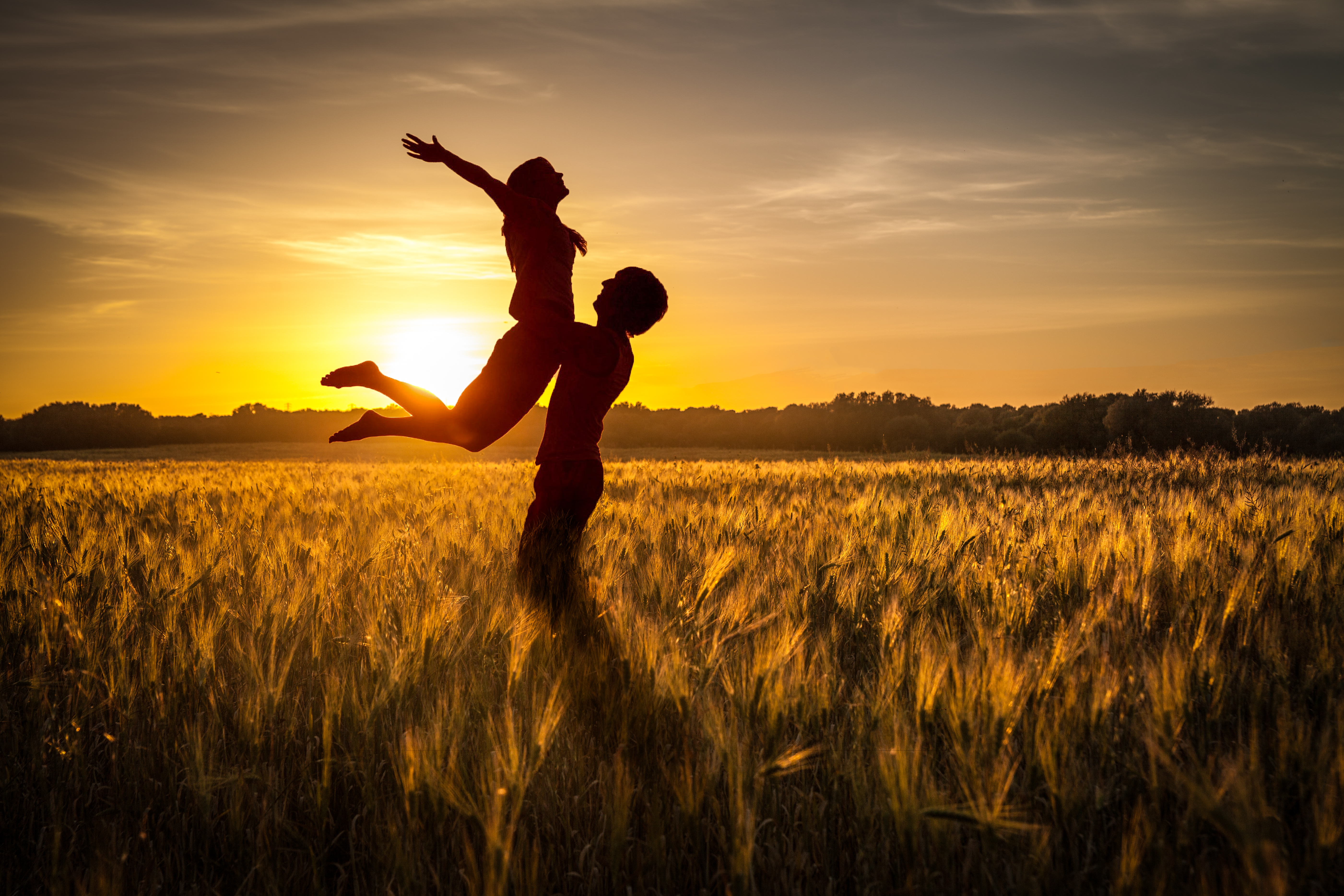 75166 download wallpaper couple, love, sunset, grass, pair, silhouettes, field screensavers and pictures for free