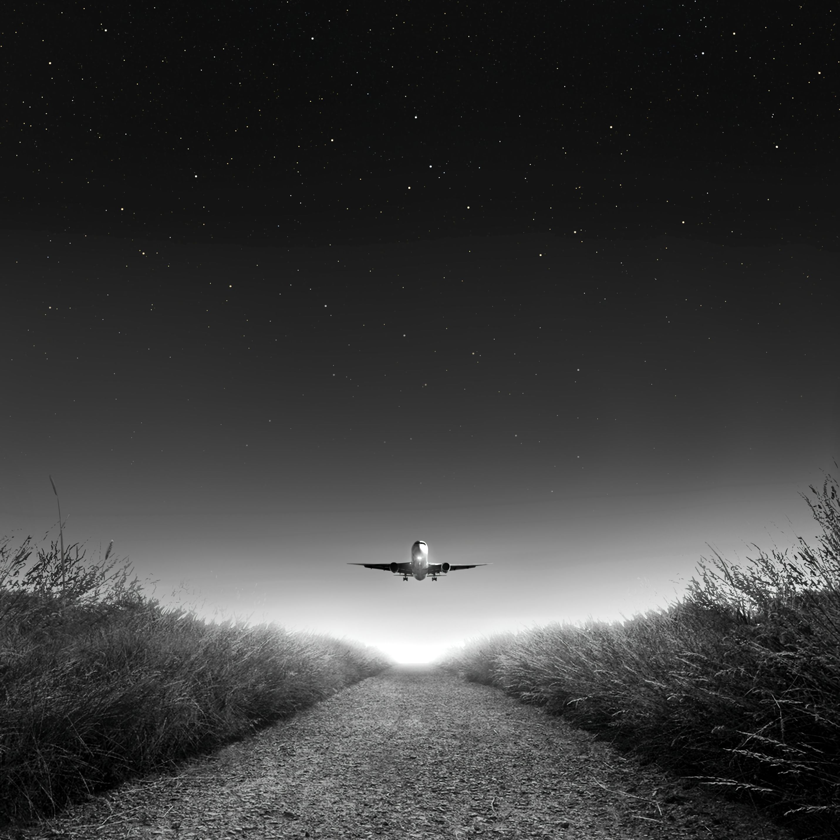 Wallpaper for mobile devices takeoff, photoshop, starry sky, airplane