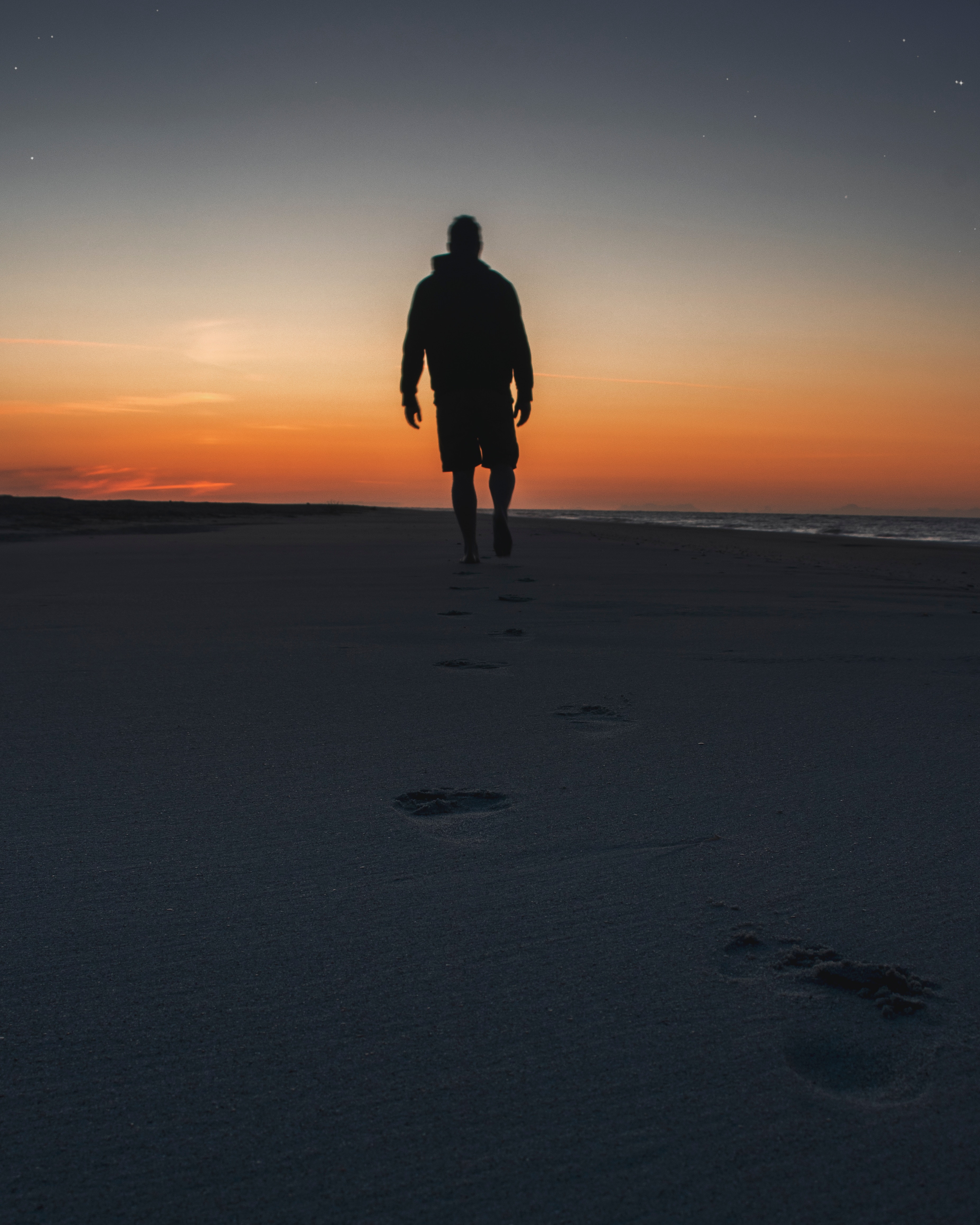 silhouette, sand, sea, twilight Cell Phone Image