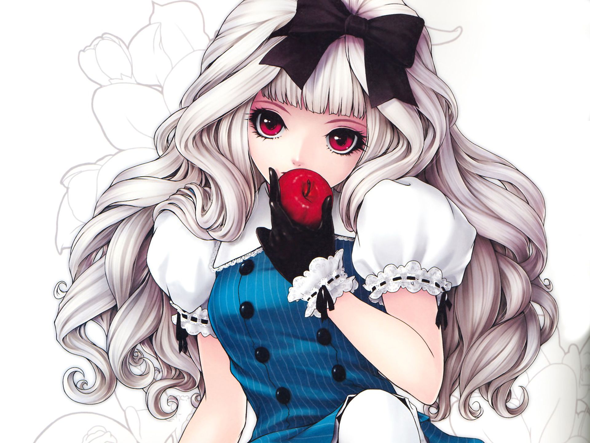 32k Wallpaper Apple girl, anime, bow (clothing), white hair