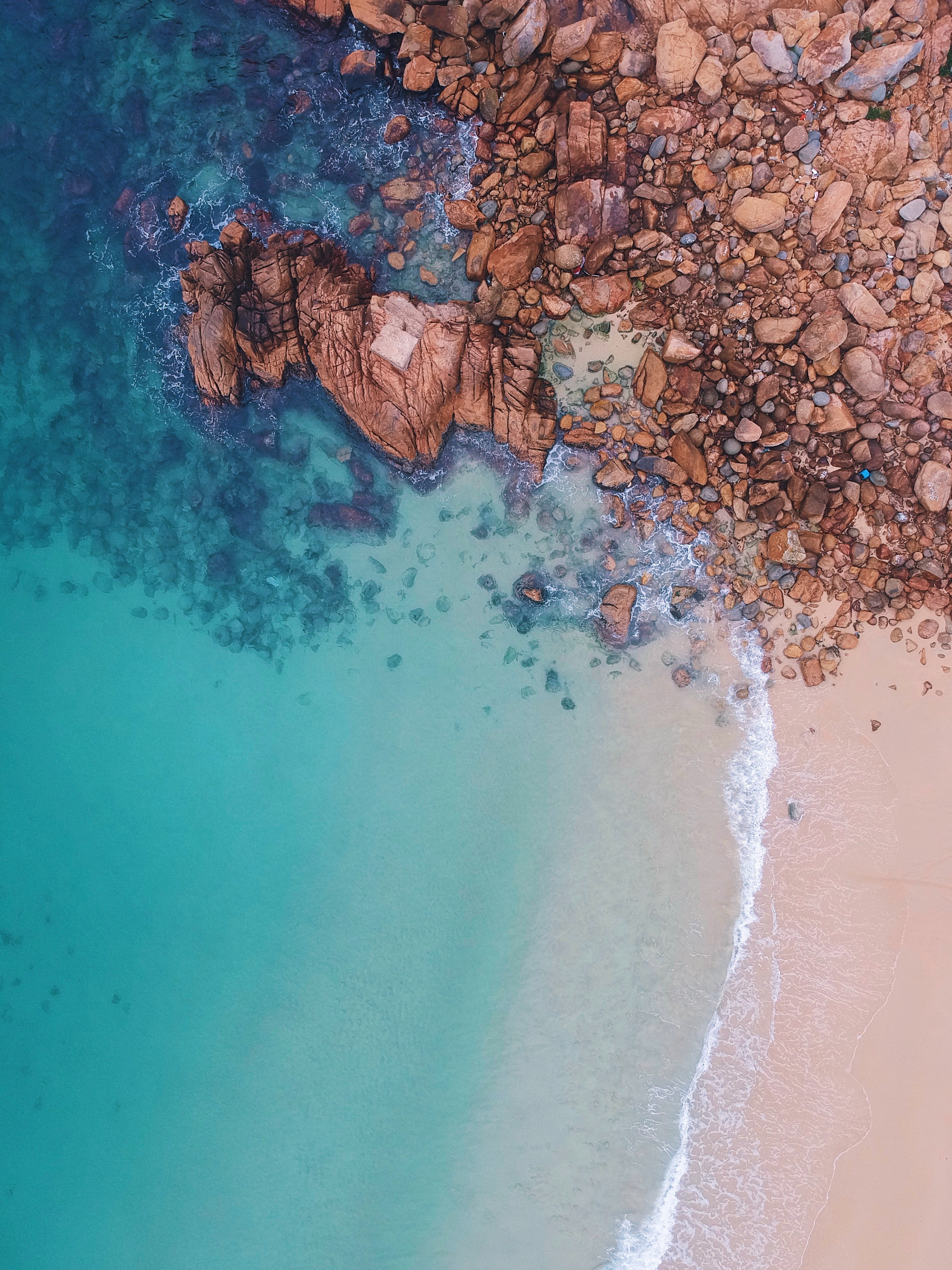 sand, view from above, stones, nature, water, ocean 32K
