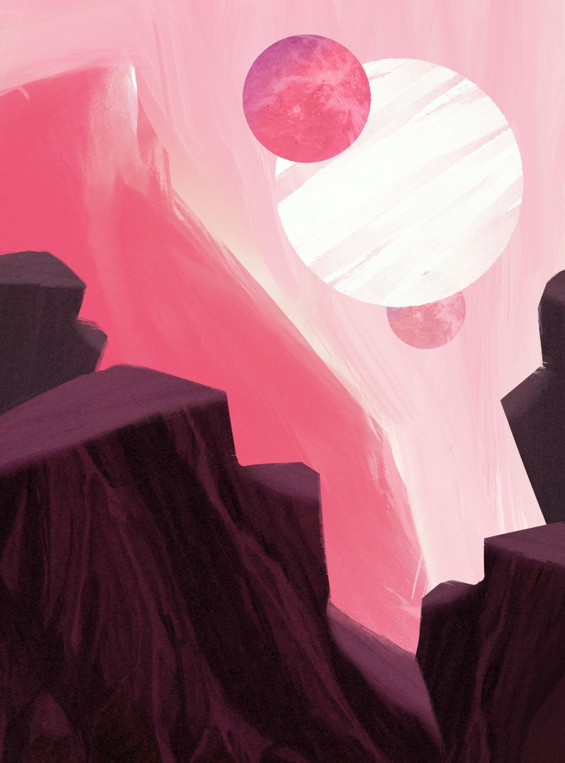 Fiction landscape, that's incredible, rocks, planets 8k Backgrounds