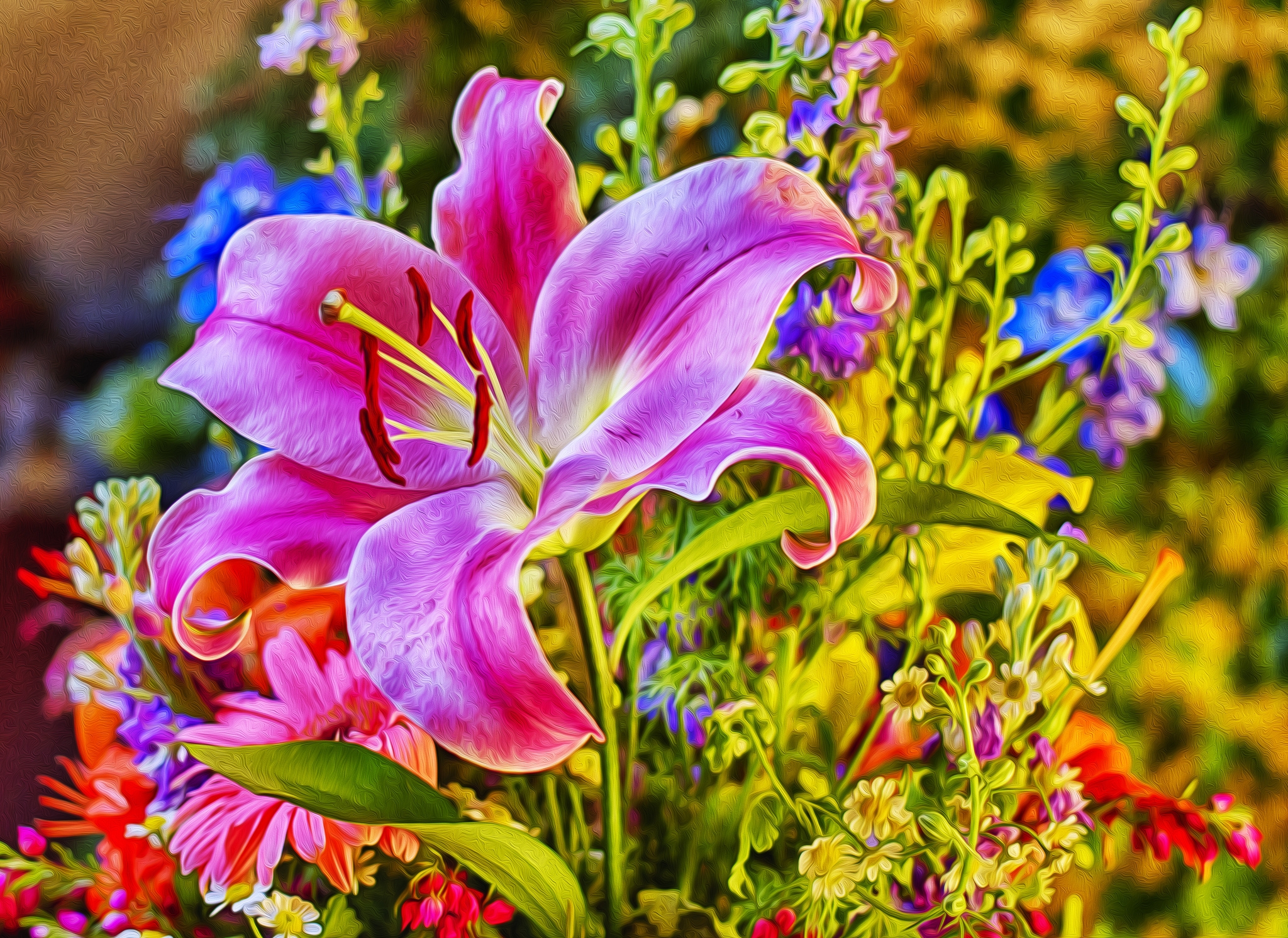 56534 Hintergrundbild herunterladen blumen, rosa, strauß, bouquet, stil, lilie, lily - Bildschirmschoner und Bilder kostenlos