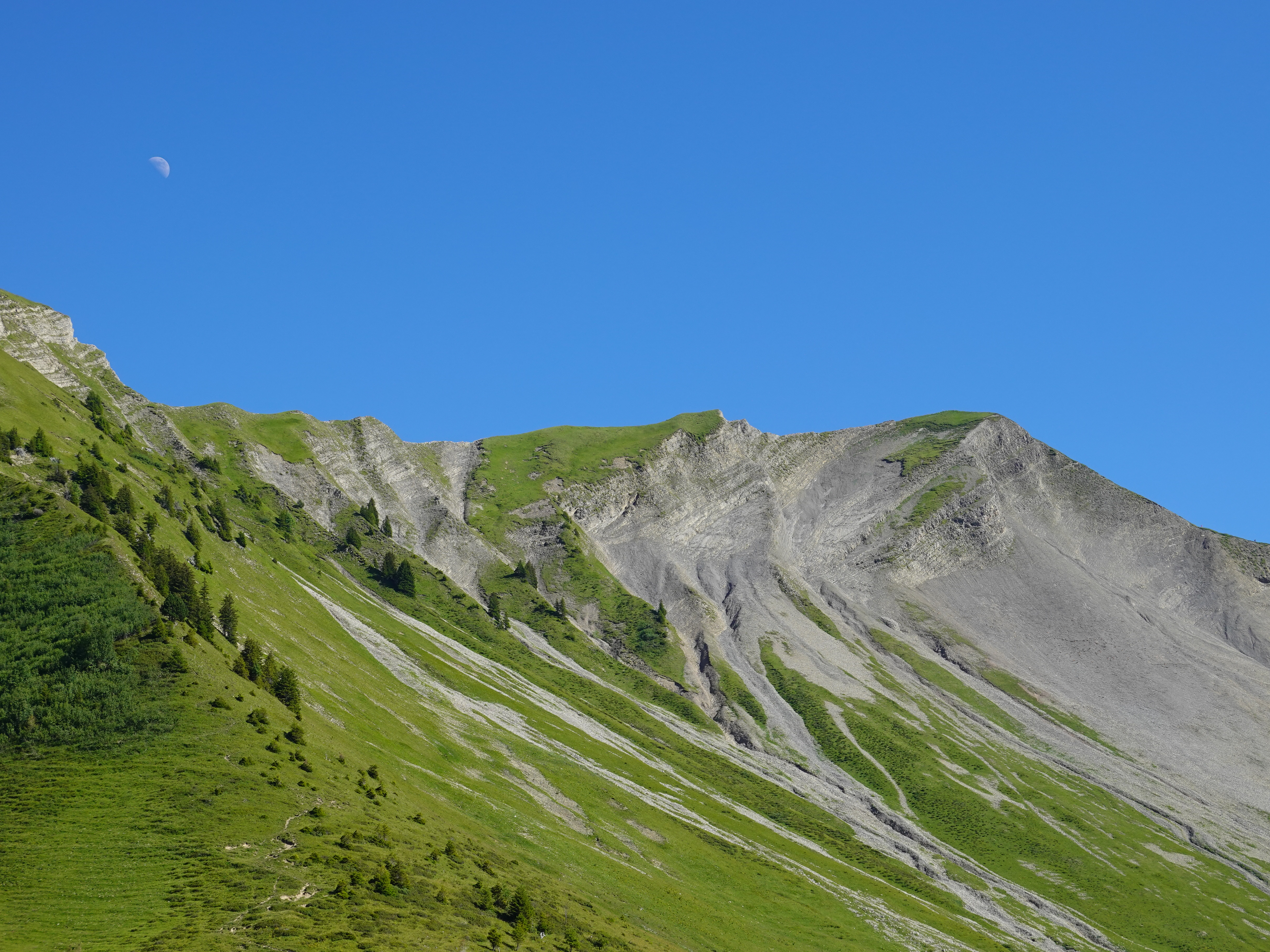 nature, mountain, green, landscape, moon, slope High Definition image