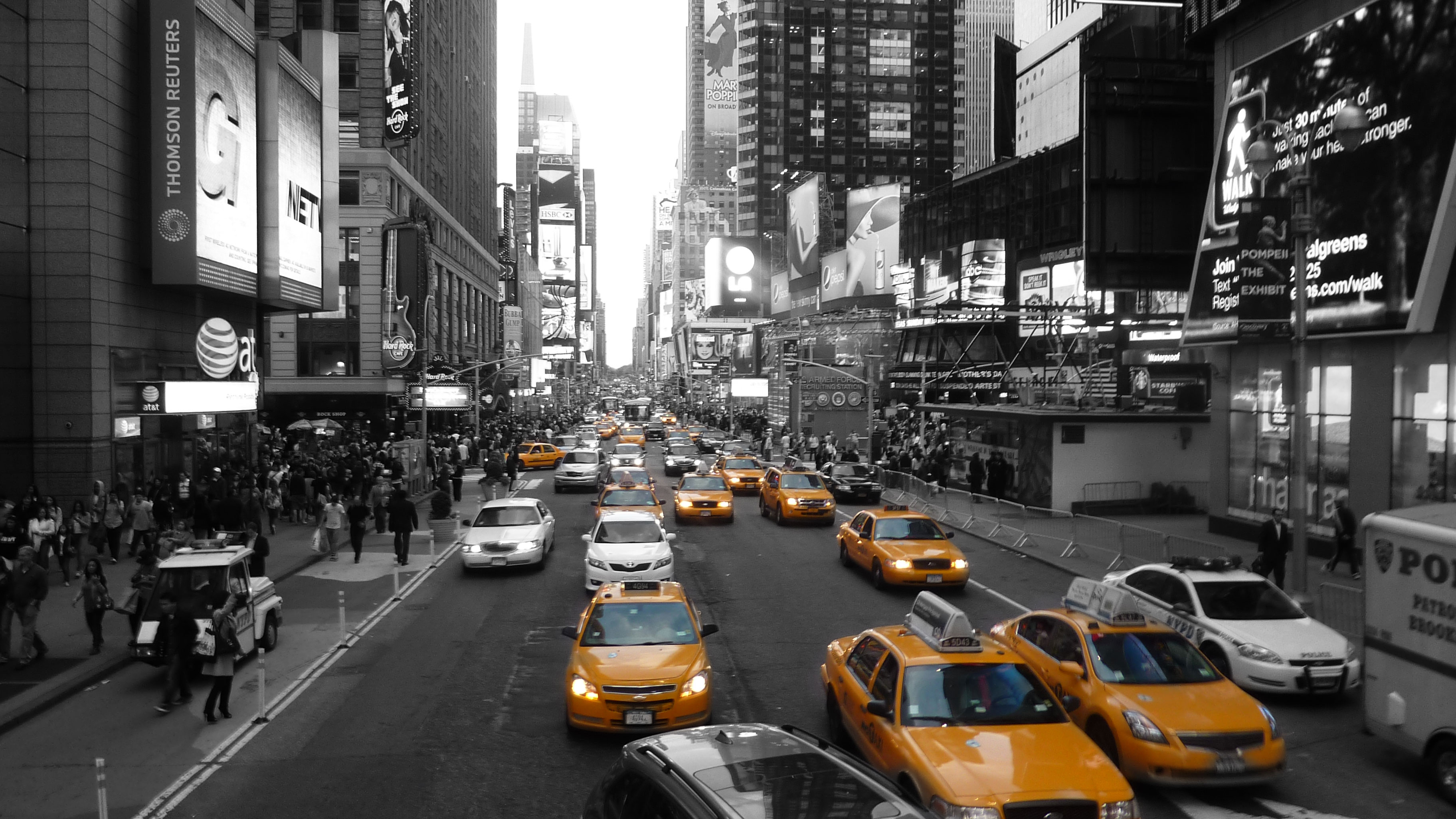 man made, new york, city, selective color, traffic, cities