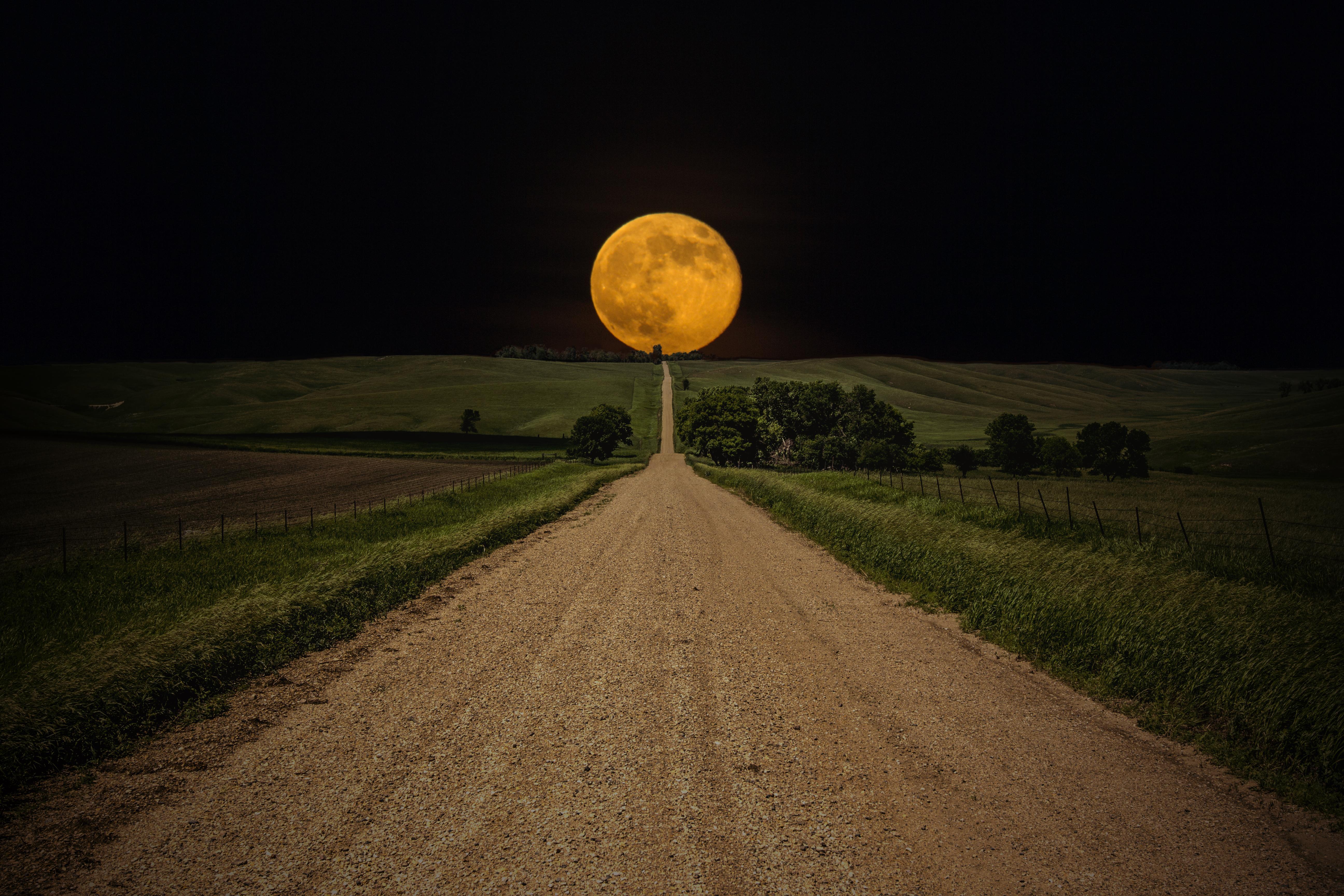 moon, field, landscape, night, earth, scenic Free Stock Photo