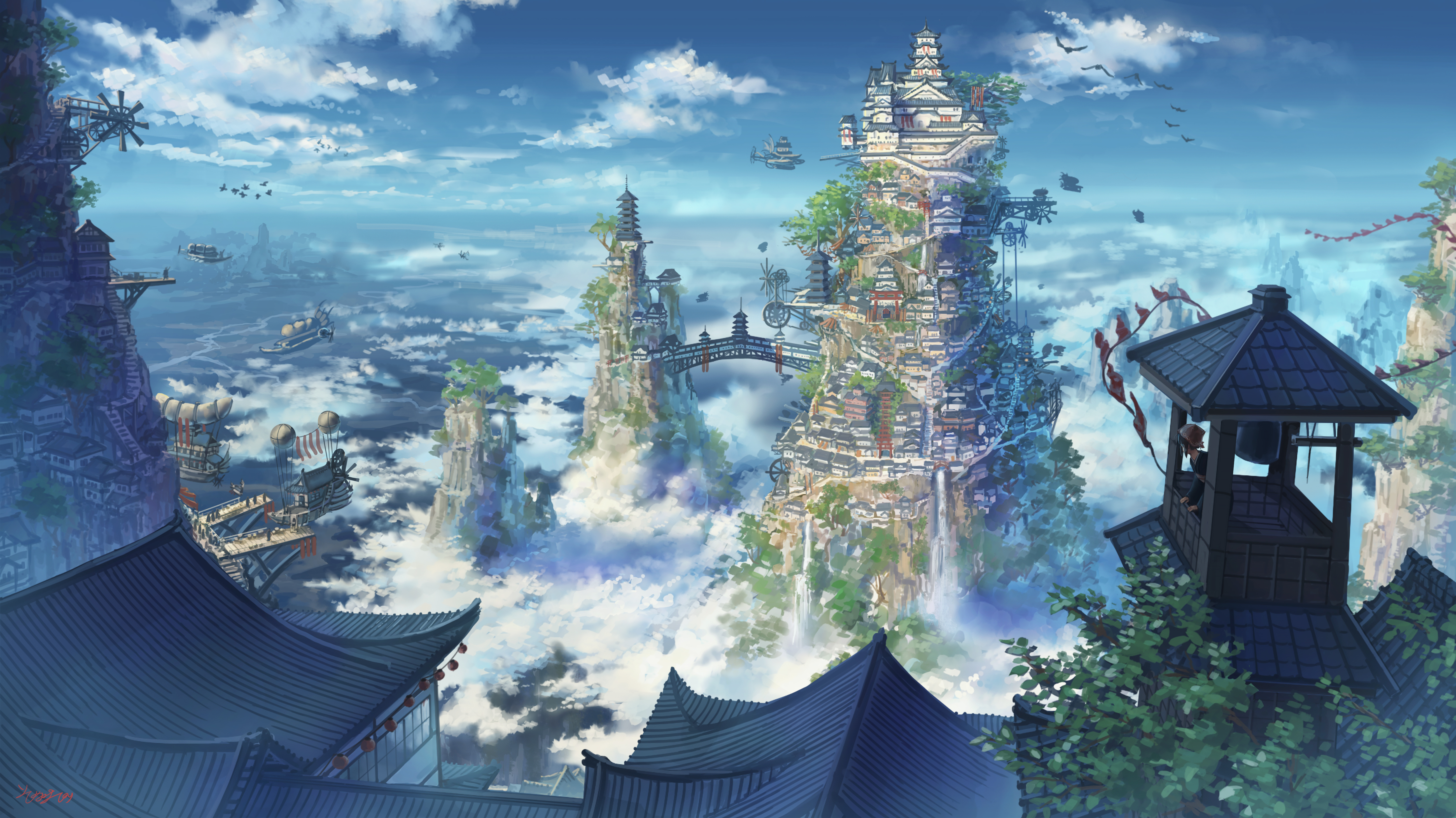 anime, landscape City Desktop Wallpaper
