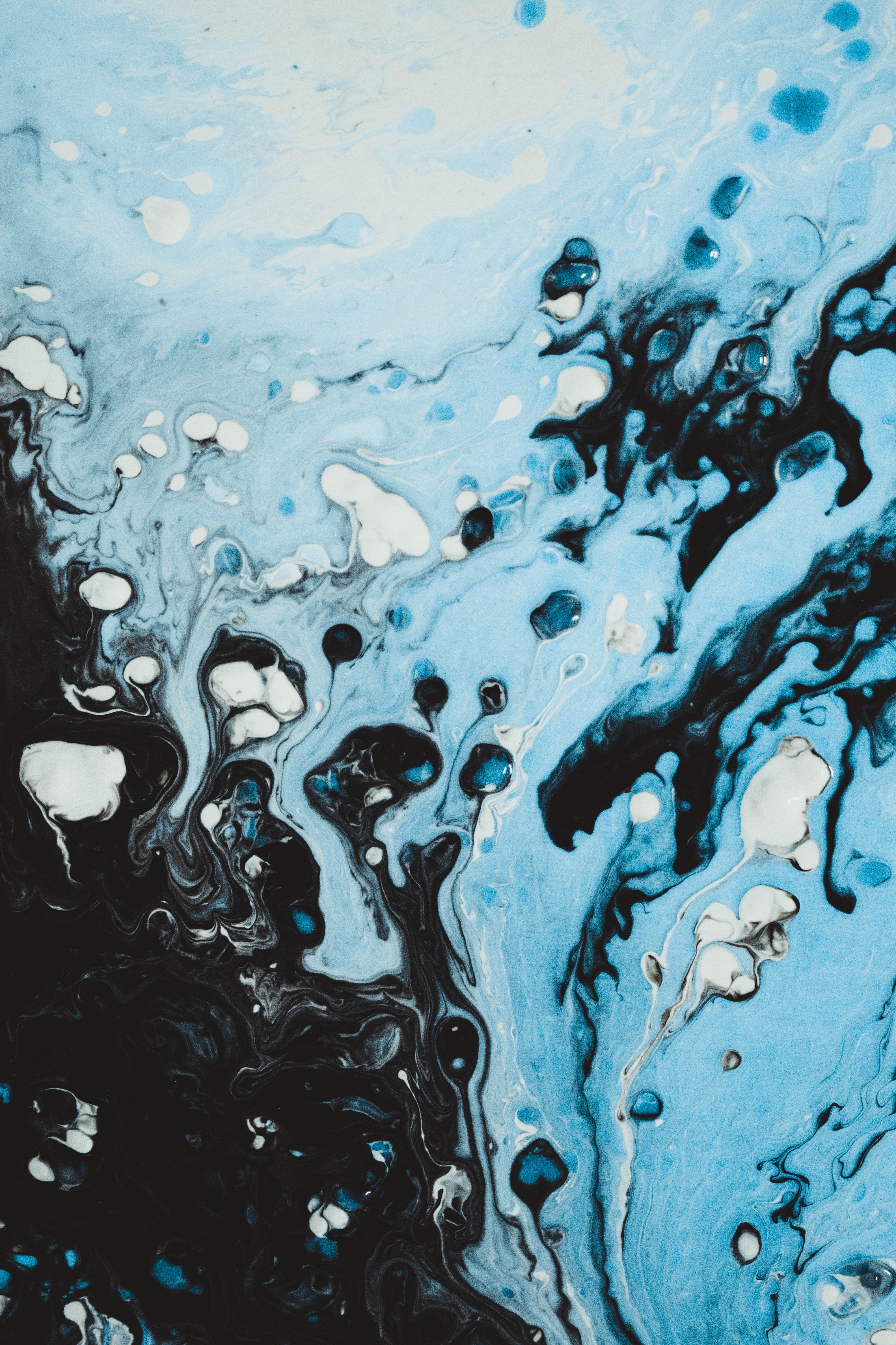 paint, abstract, black, blue, divorces, lines, flow, stains, spots, drips