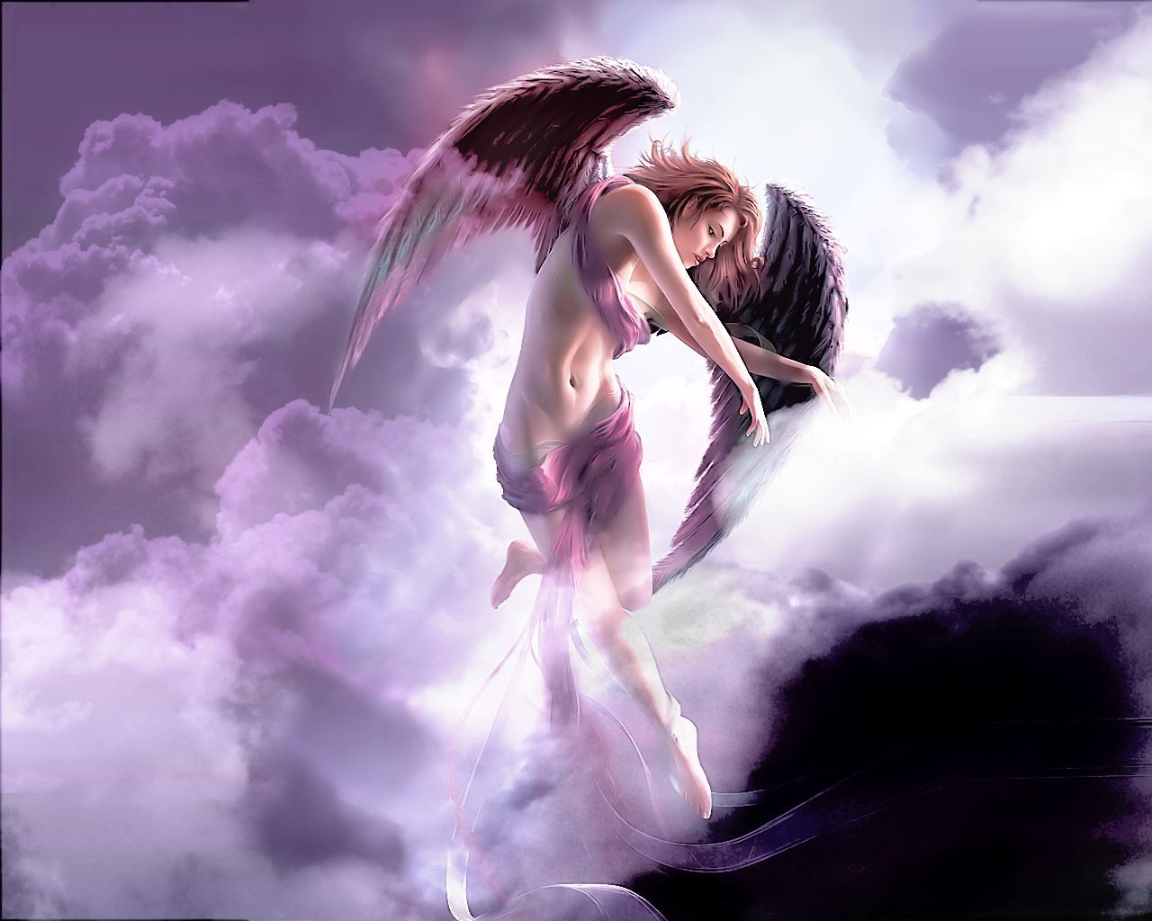 angels, people, sky, art, clouds HD wallpaper