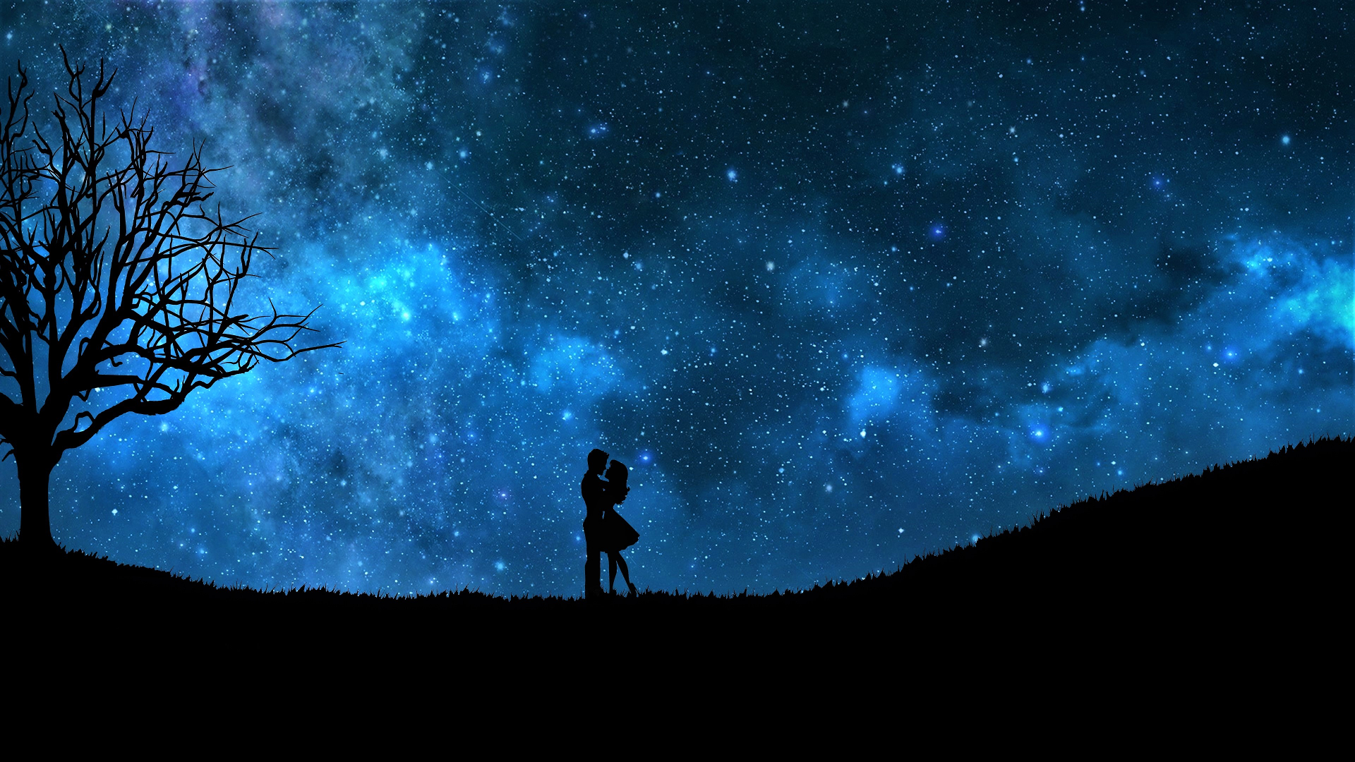 starry sky, love, sky, artistic Couple Lock Screen PC Wallpaper