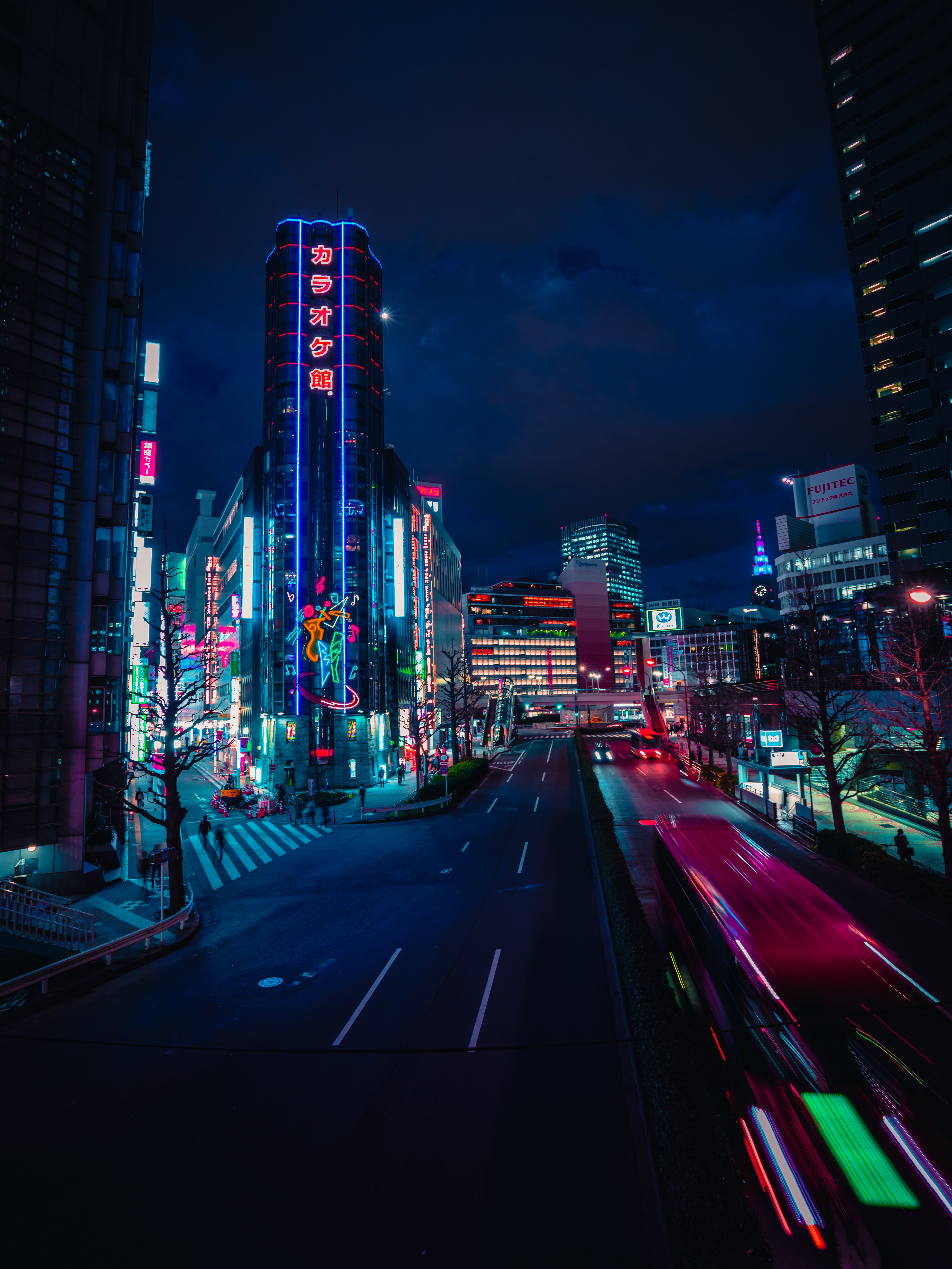 neon, cities, building, lights, road, night city, street wallpapers for tablet