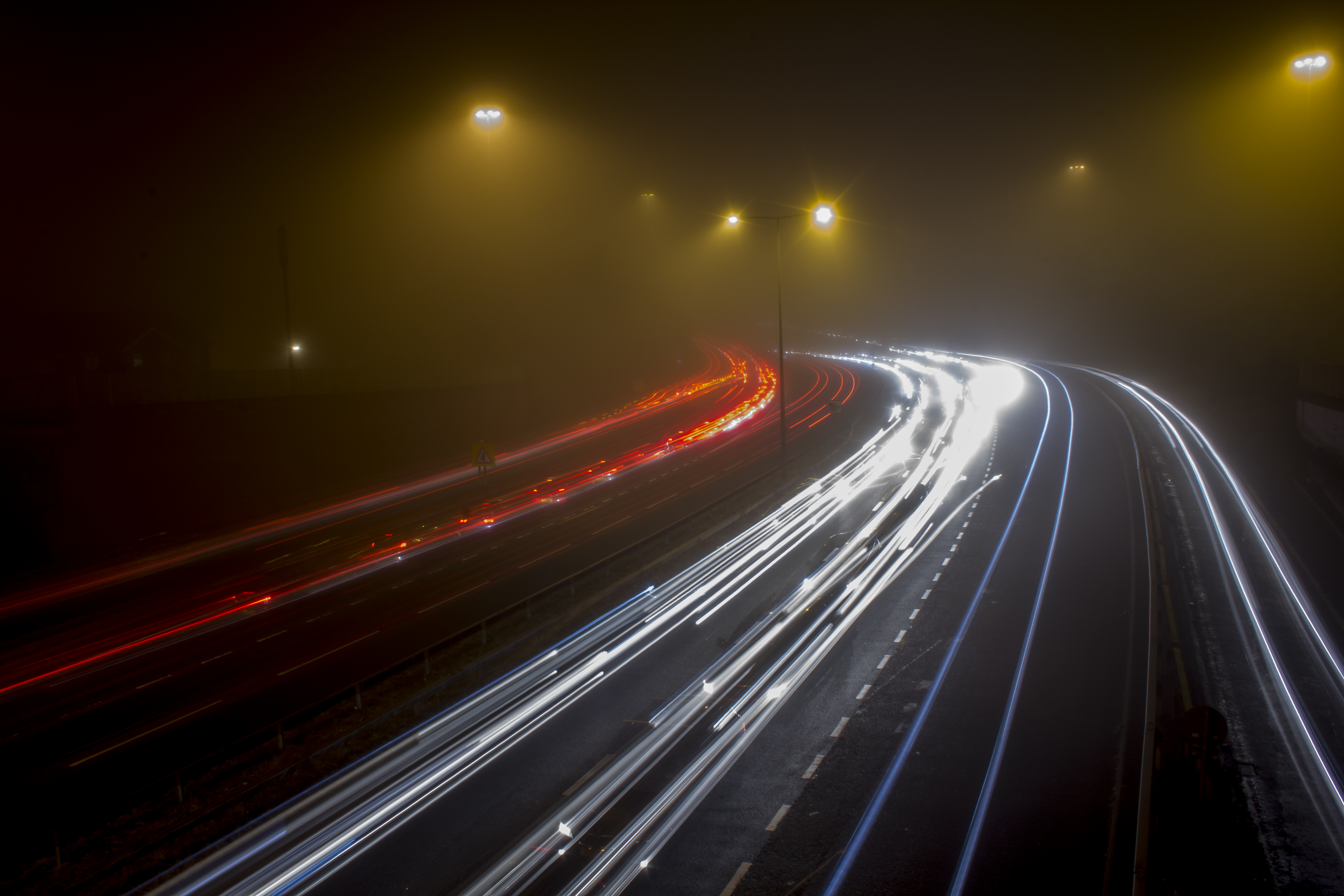 long exposure, cities, night, lights, road, turn, fog Aesthetic wallpaper