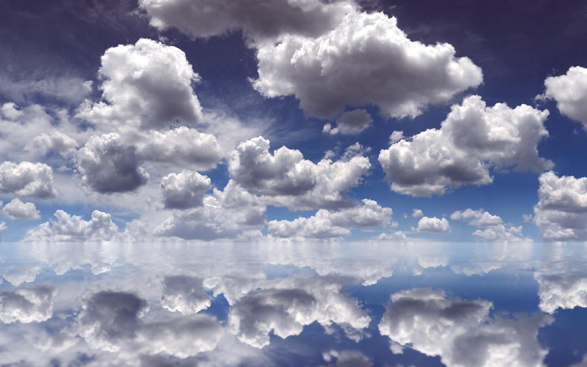 clouds, nature, water, sky, white, blue, reflection UHD