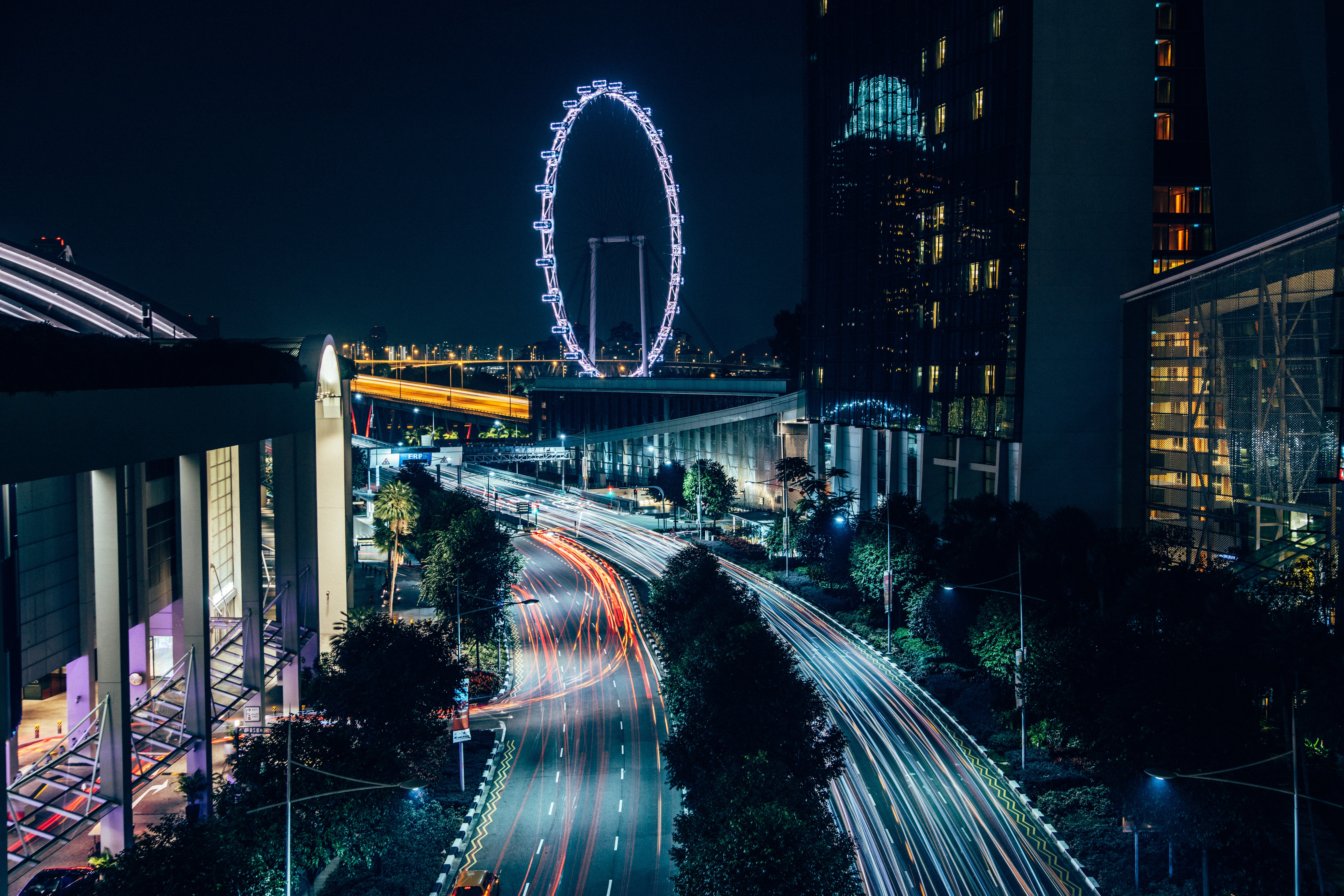 iPhone background night city, cities, ferris wheel, road