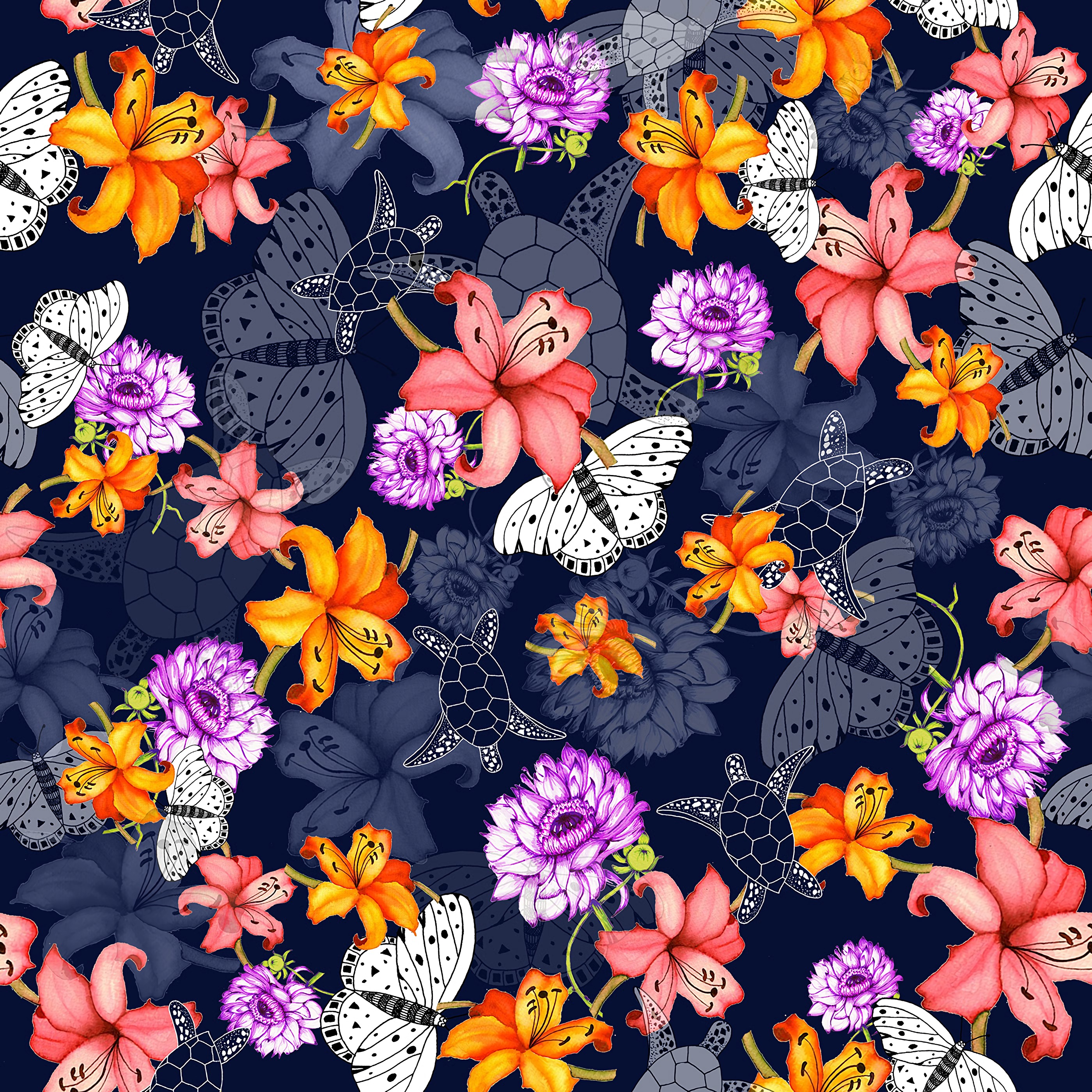 Laden Sie das Schmetterlinge, Blumen, Turtles, Muster, Textur, Texturen-Bild kostenlos auf Ihren PC-Desktop herunter
