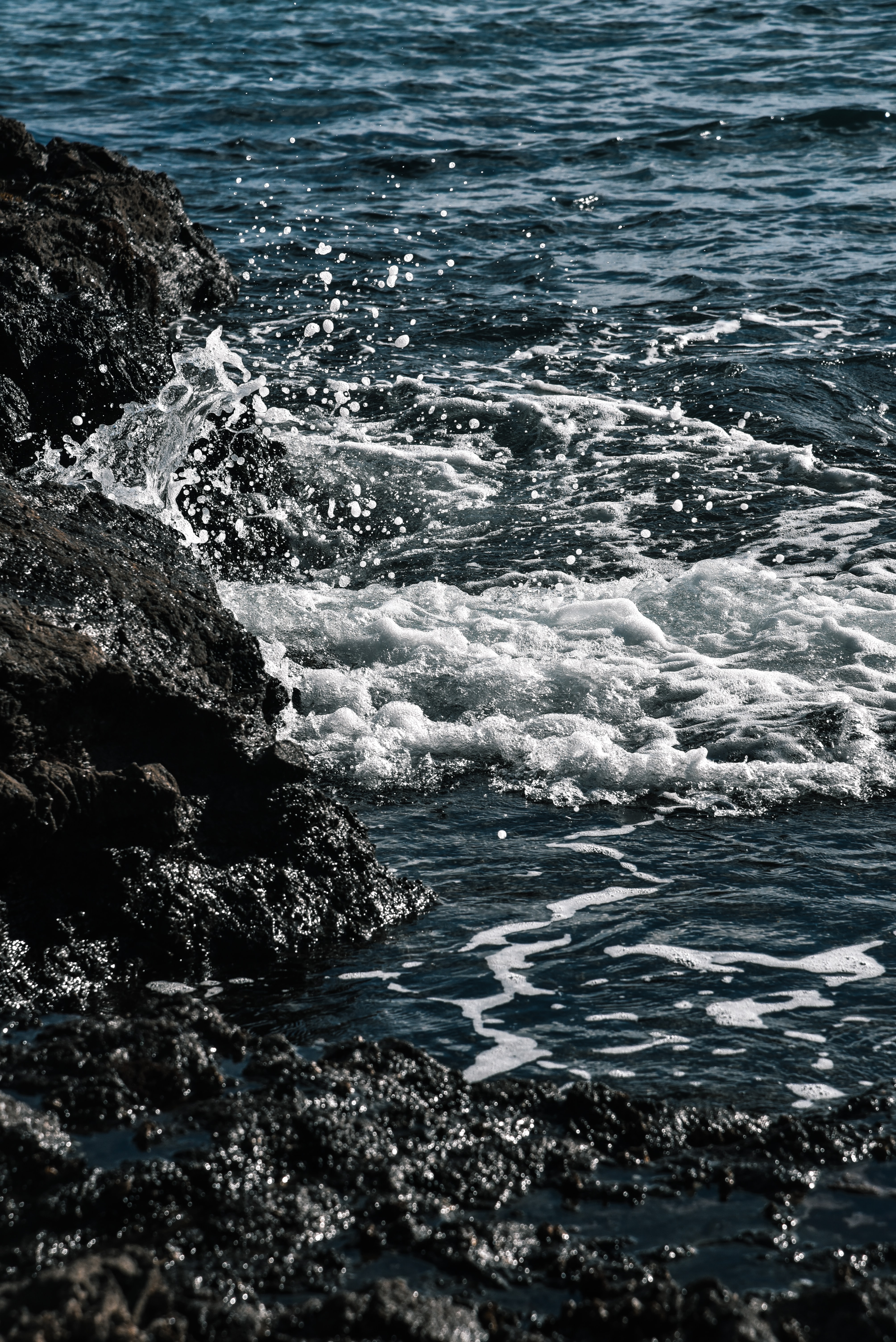 rocks, nature, stones, sea, spray, surf cellphone