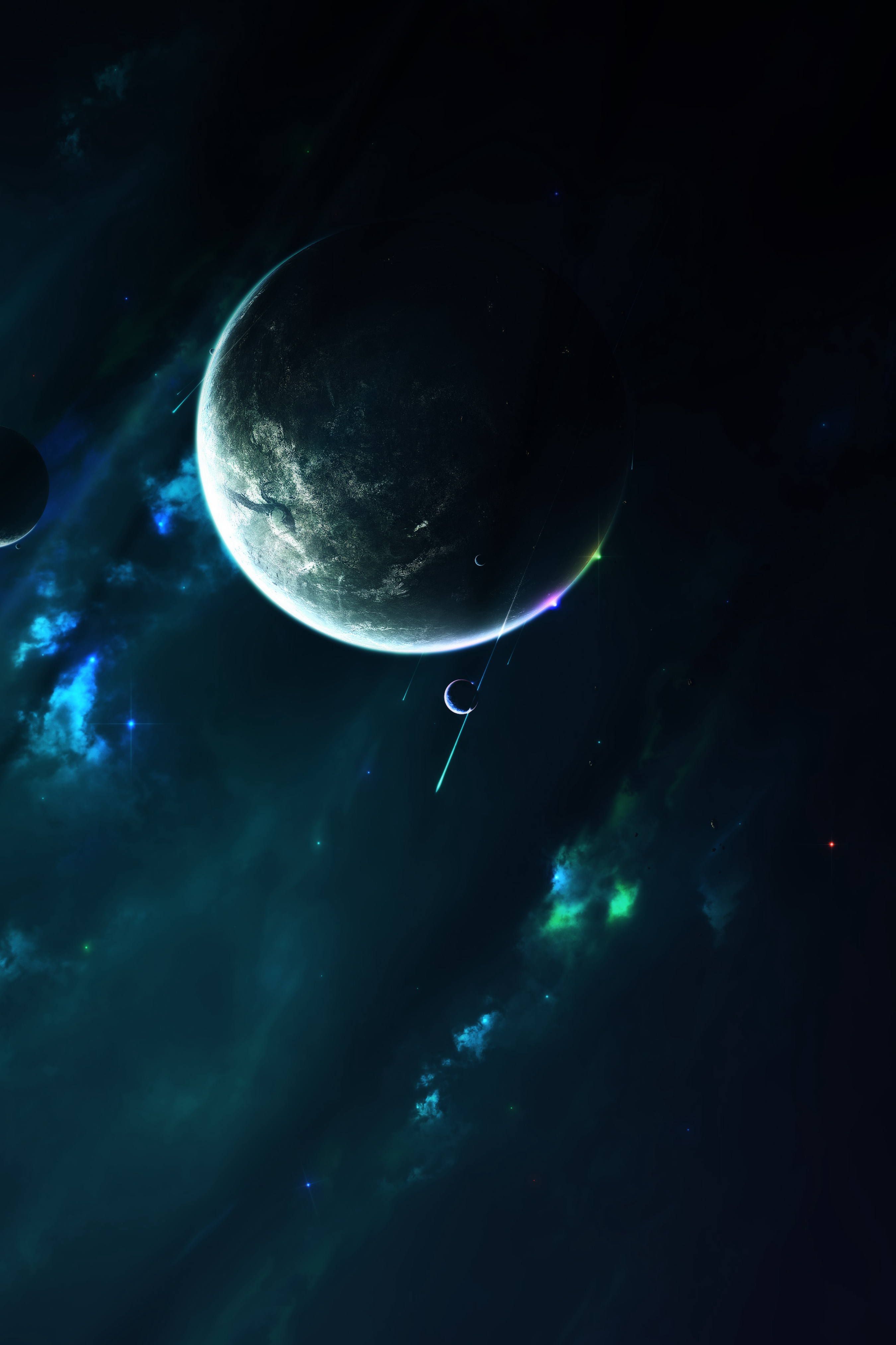 open space, stars, satellite, planet Square Wallpapers