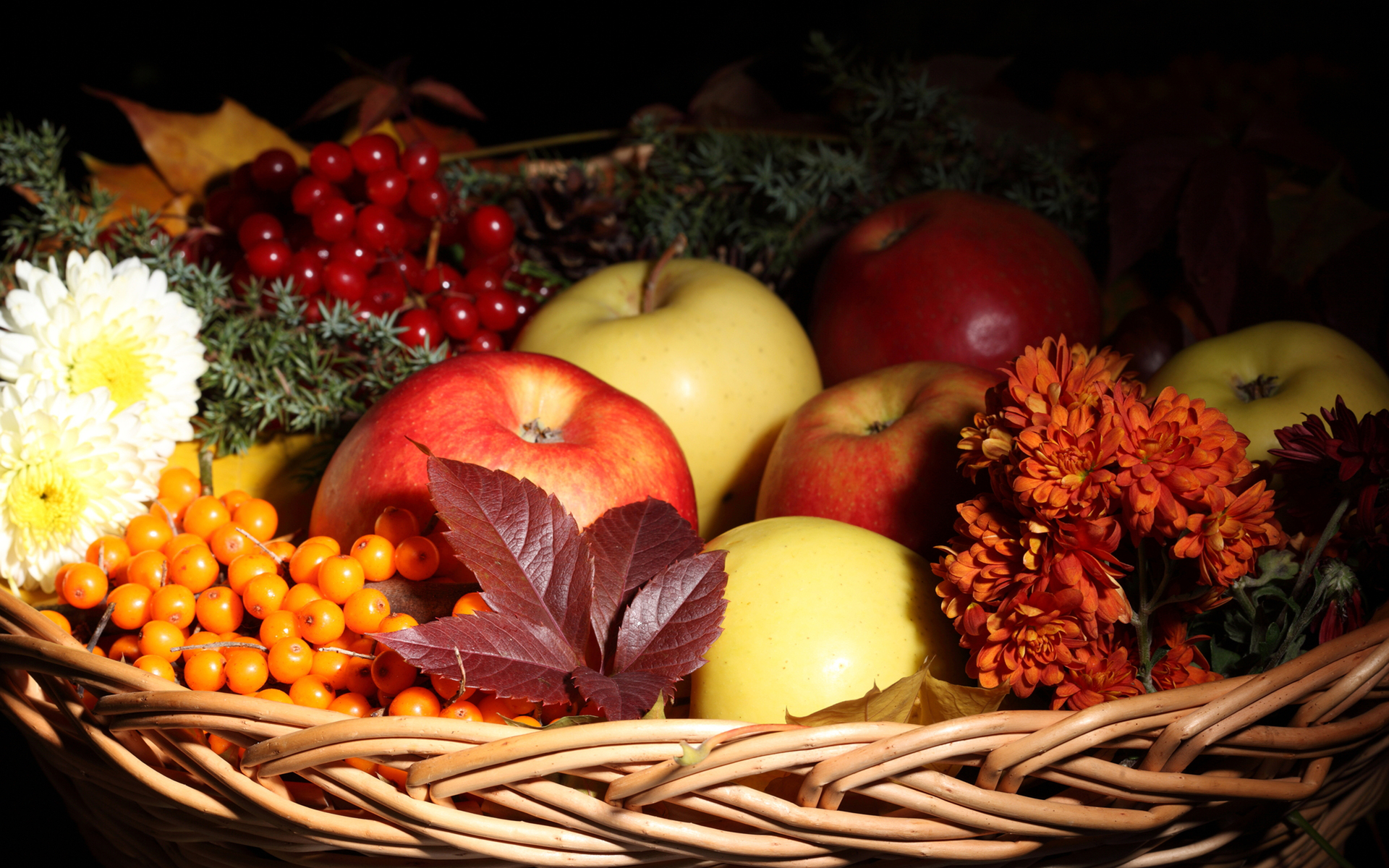 food, still life, apple, basket, fall, fruit, thanksgiving