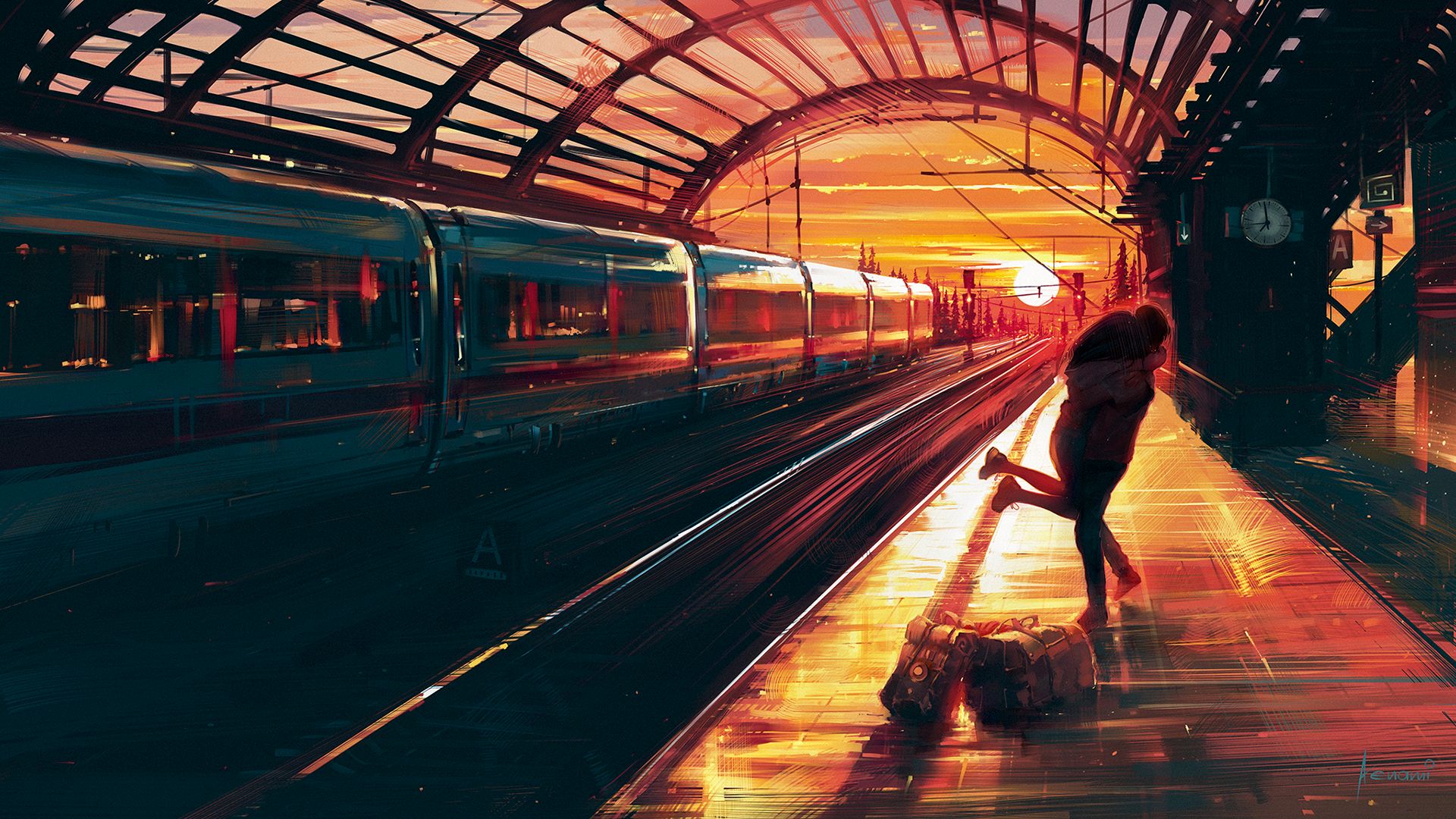 Cool Wallpapers train, train station, sunset, love