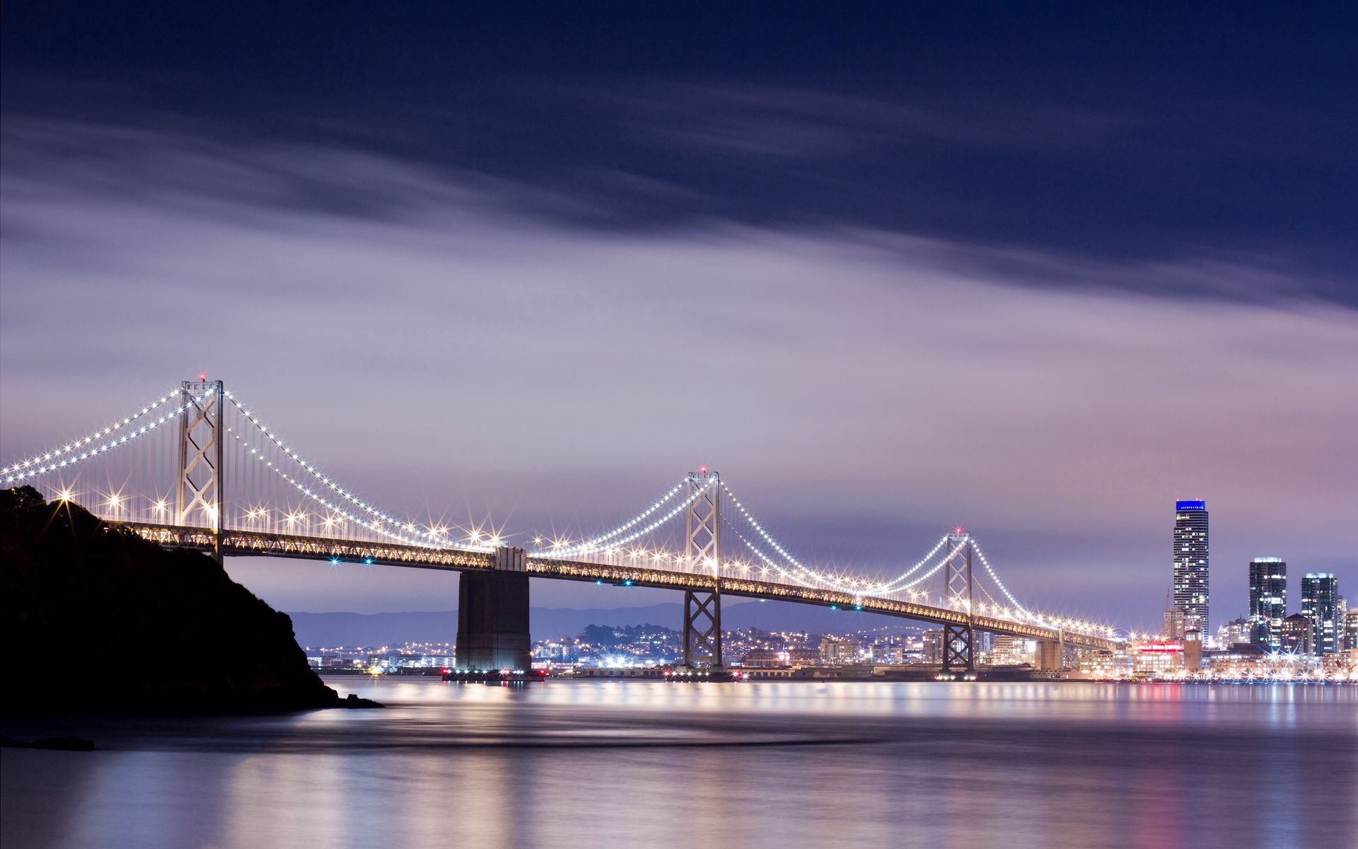 1080p pic california, night, golden gate bridge, sea