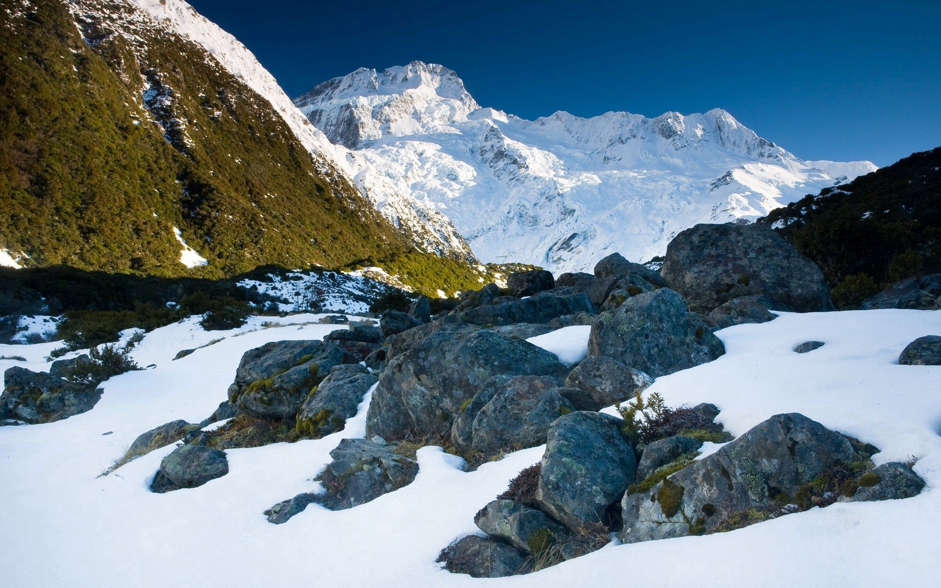 HD wallpaper light, nature, stones, mountains, snow, shine, spring, thawed patches, protalins