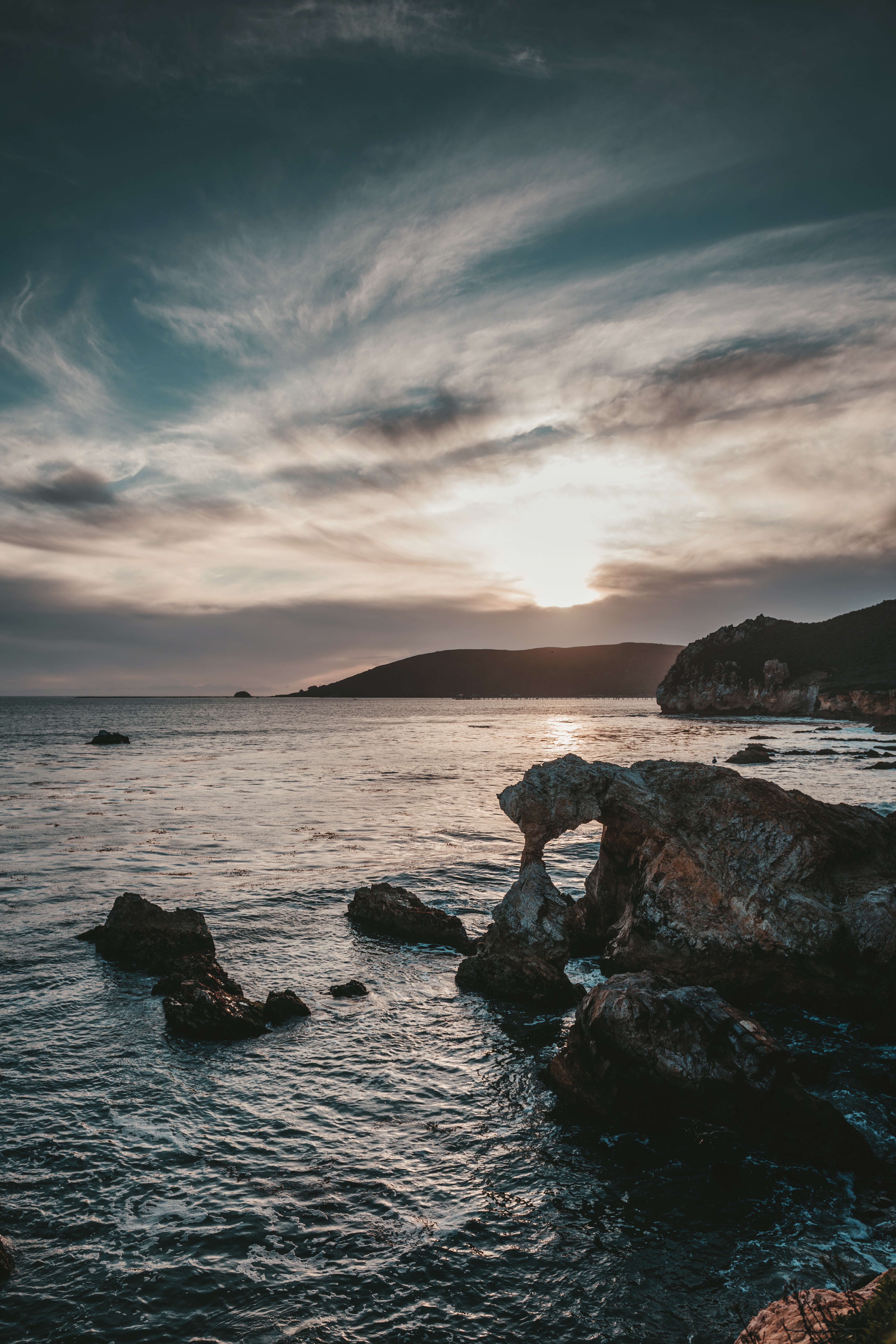 Laden Sie das Natur, Sunset, Sky, Sea, Felsen, Die Steine, Horizont-Bild kostenlos auf Ihren PC-Desktop herunter
