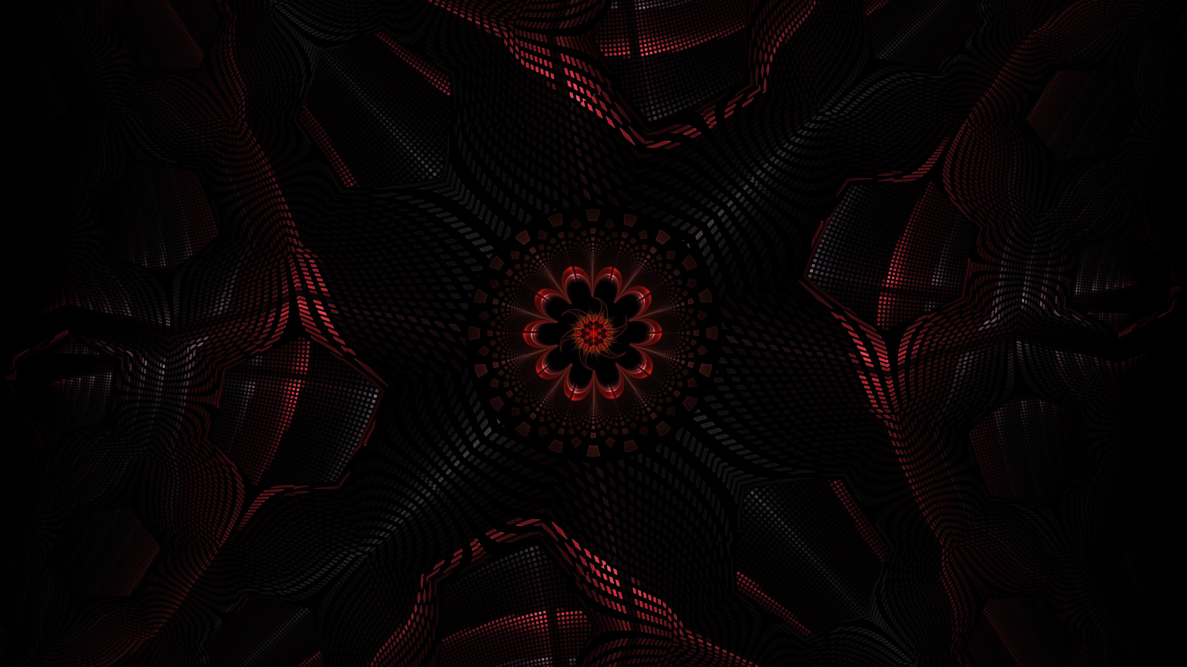 fractal, abstract, black, dark, red