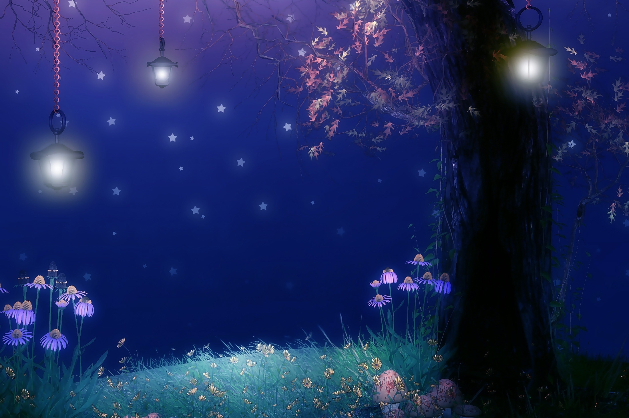 night, landscape, trees, blue download for free