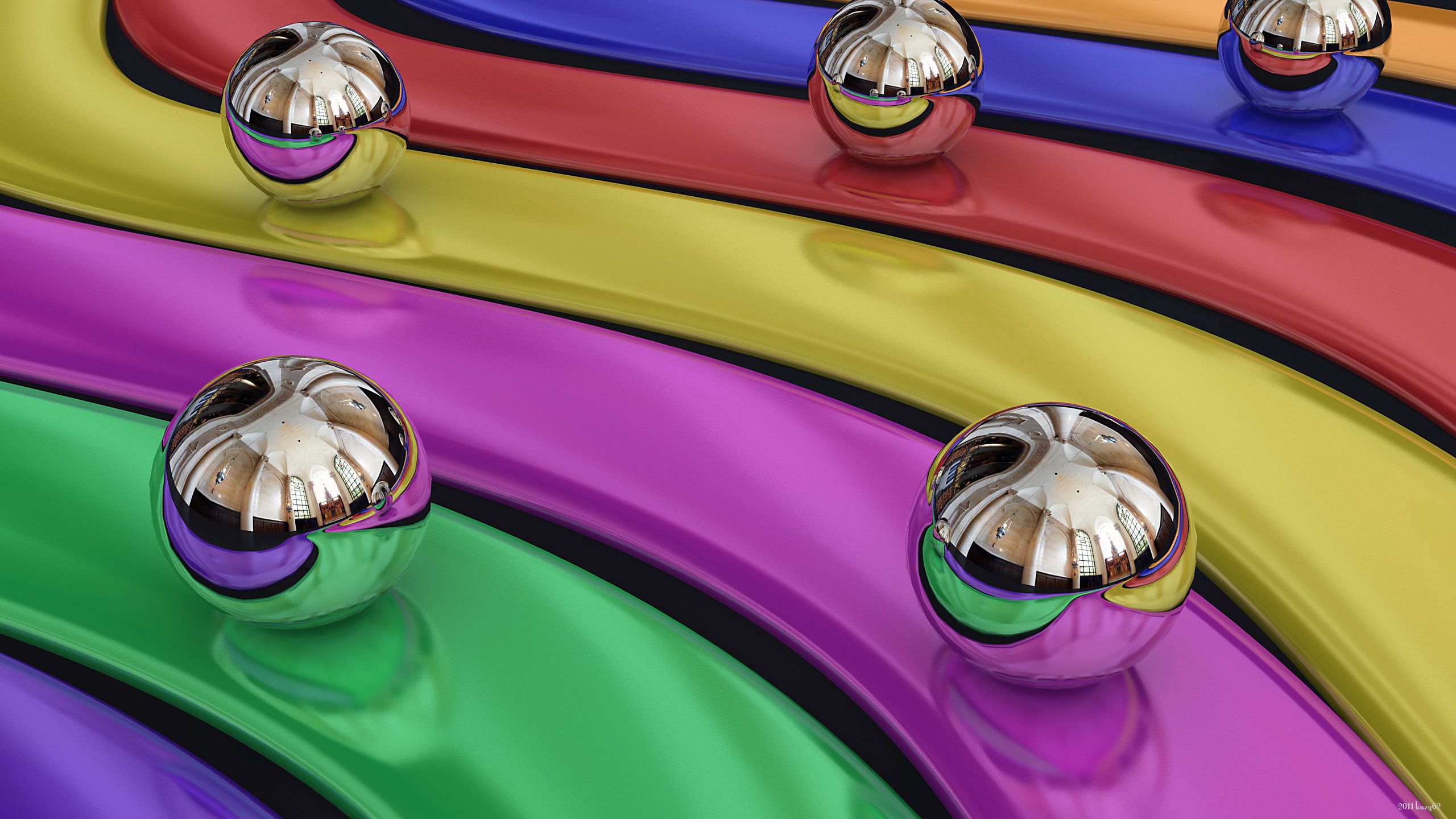 Download mobile wallpaper Multicolored, Rainbow, Motley, 3D, Metal, Iridescent, Balls for free.