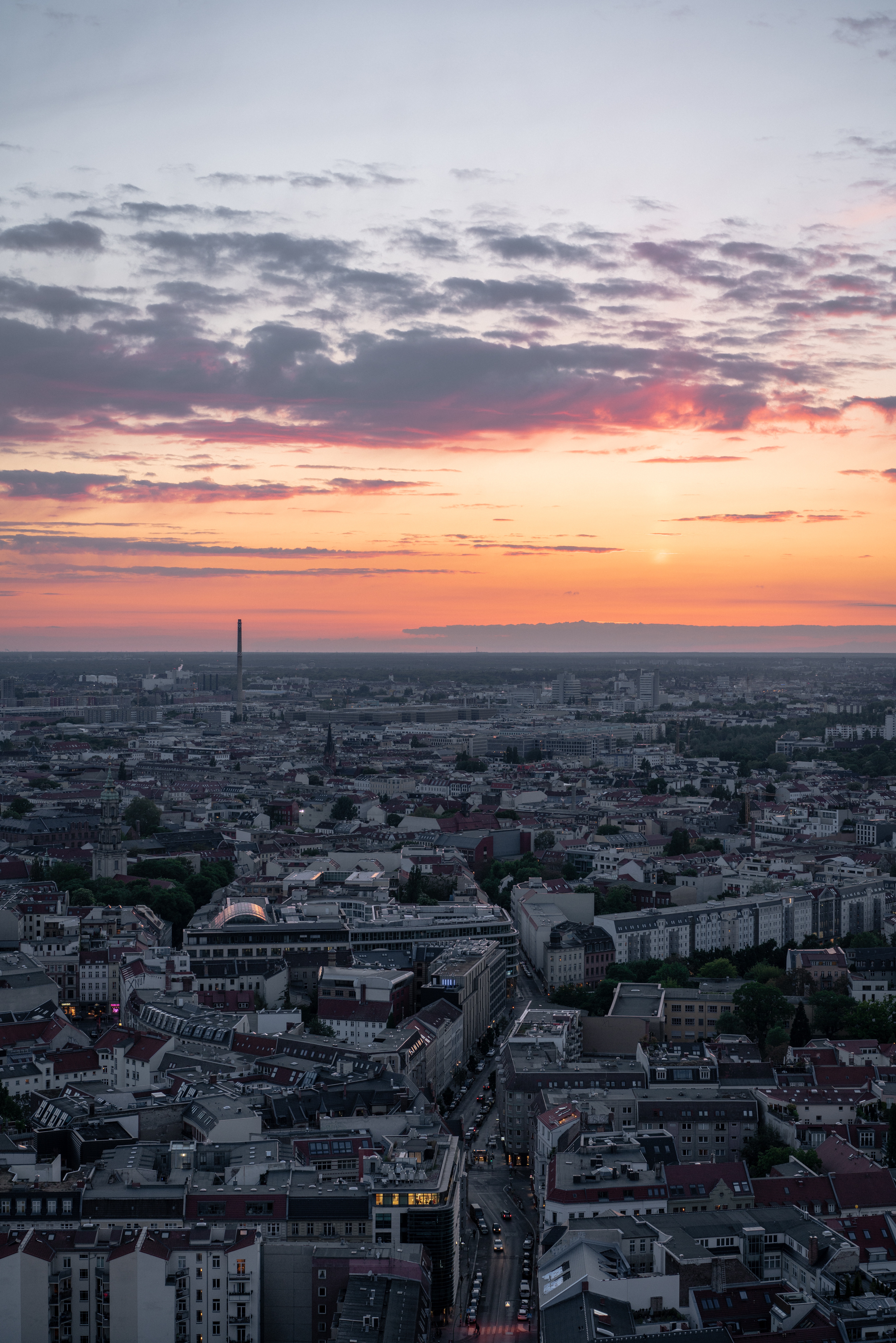 Widescreen image view from above, city, cities, dawn