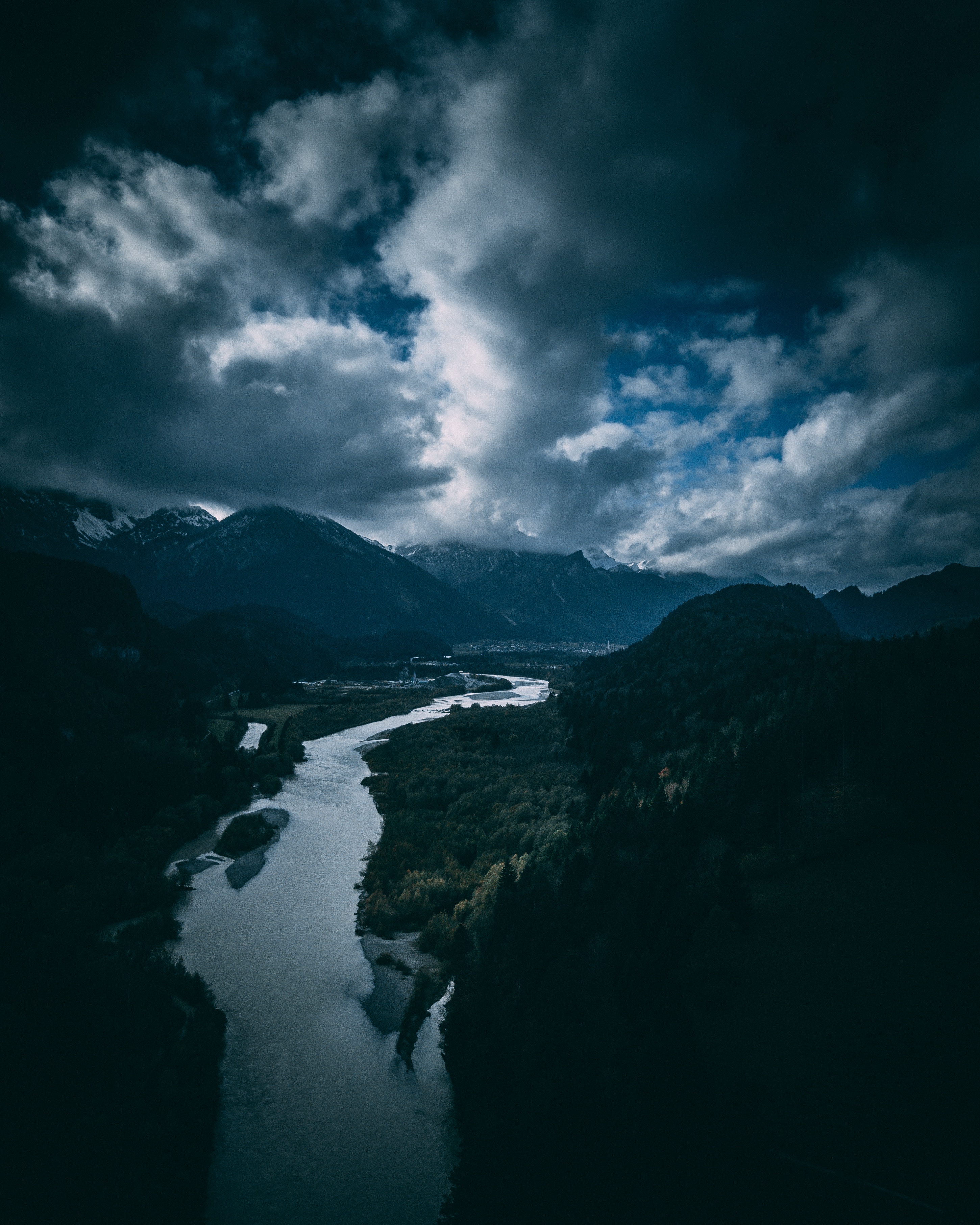 germany, trees, clouds, sky, nature, rivers, mountains, view from above
