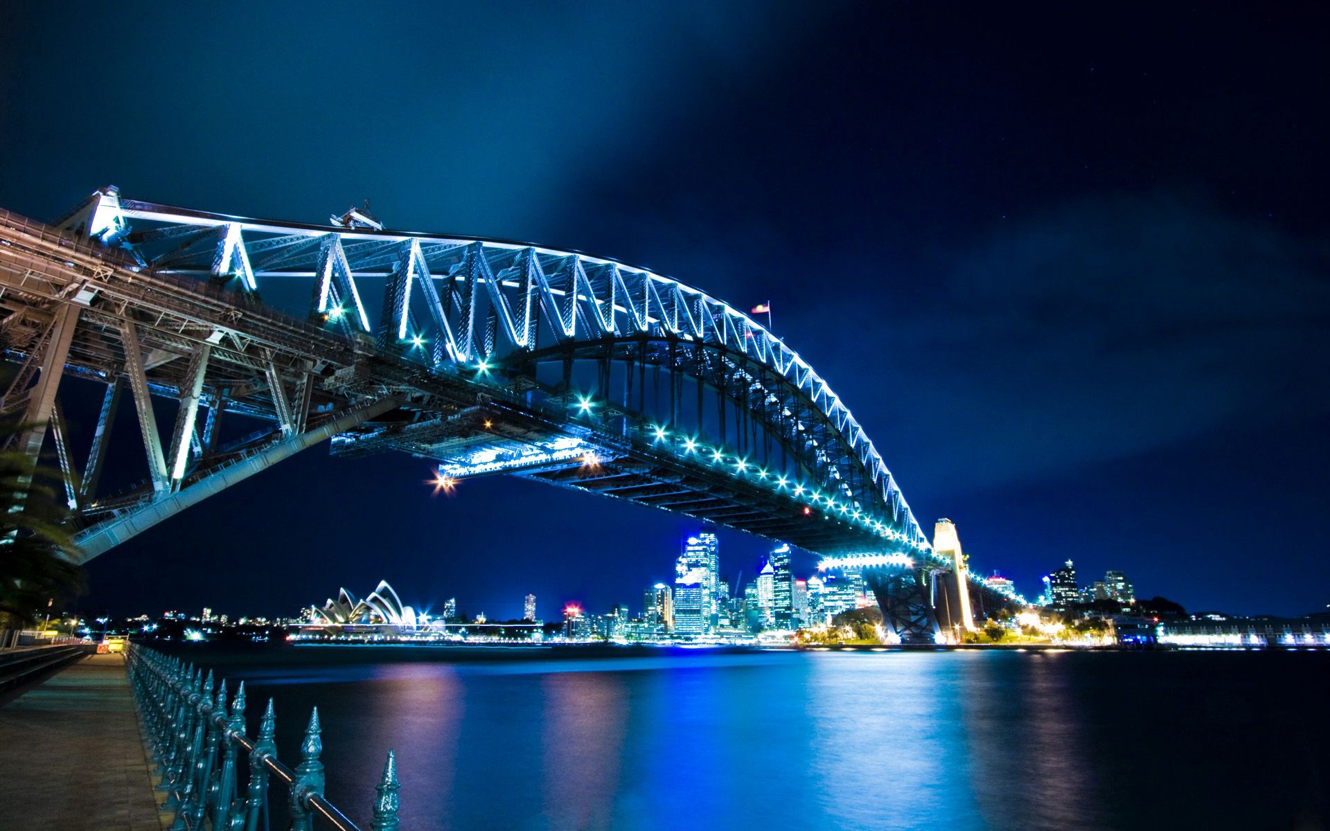 Laden Sie das Städte, Sydney, Lichter Der Stadt, City Lights, Abend, Hafenbrücke, Harbour Bridge-Bild kostenlos auf Ihren PC-Desktop herunter