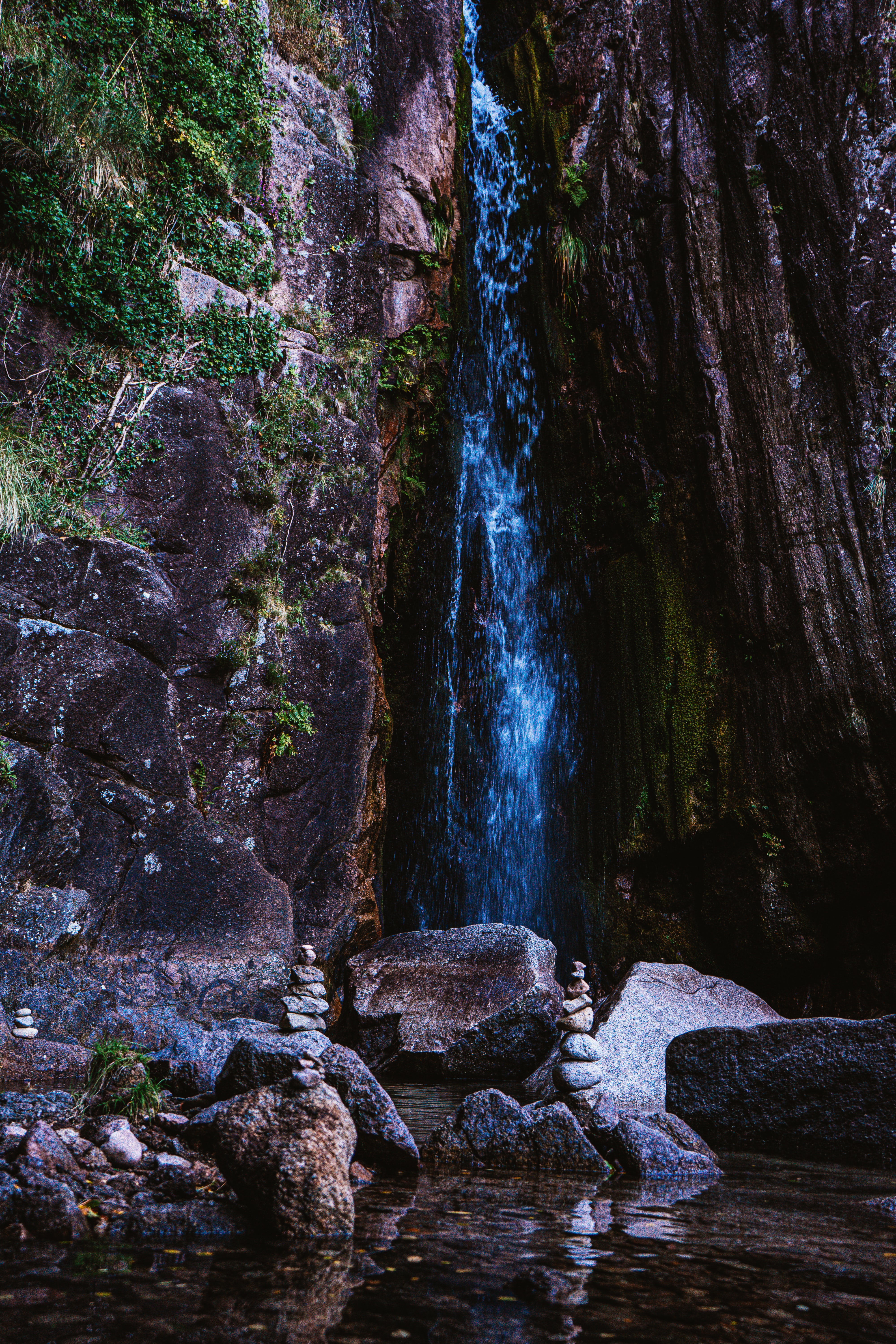 balance, nature, water, rocks, waterfall 4K