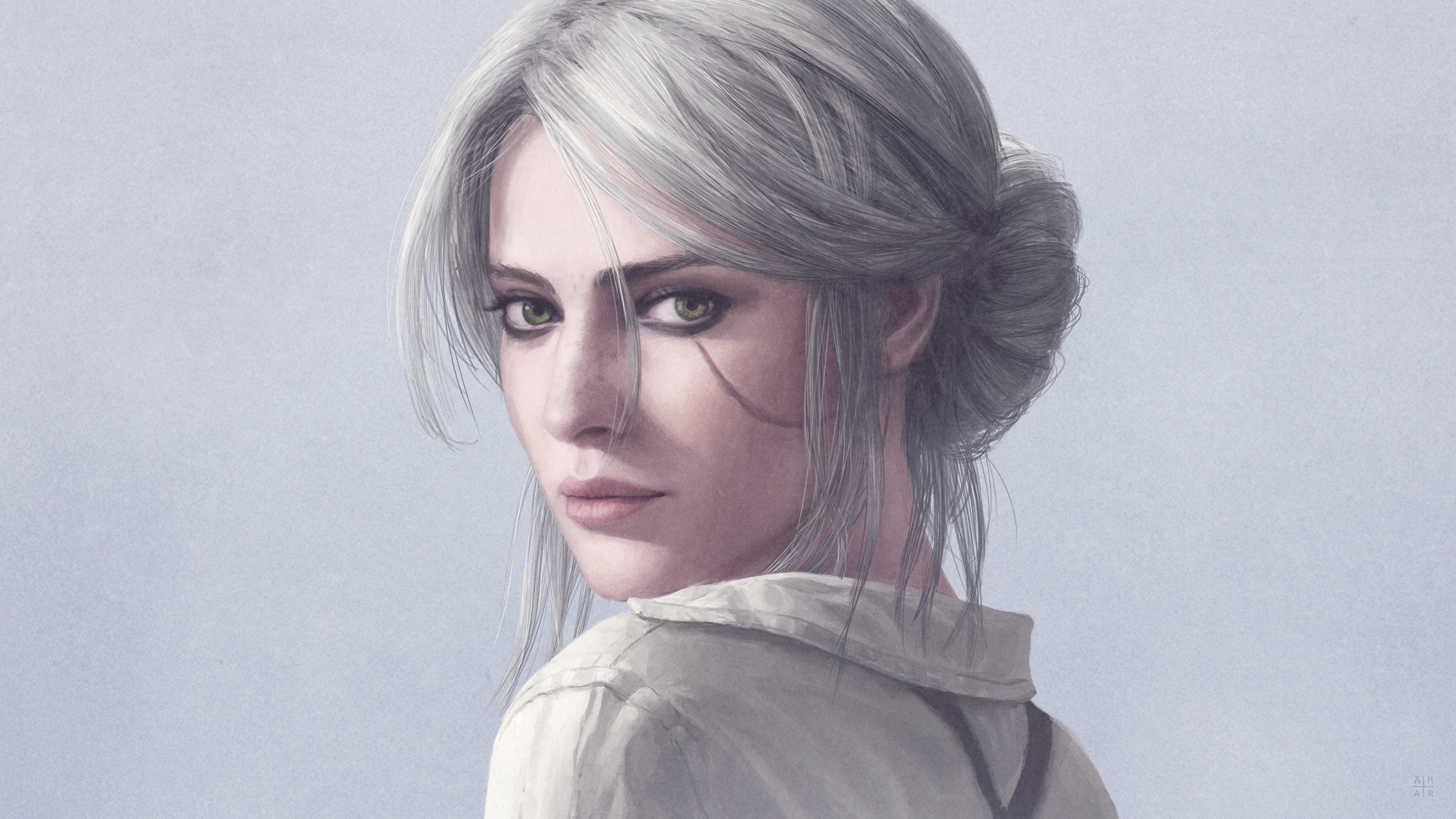 ciri (the witcher), the witcher 3: wild hunt, white hair, green eyes Face Tablet Wallpapers
