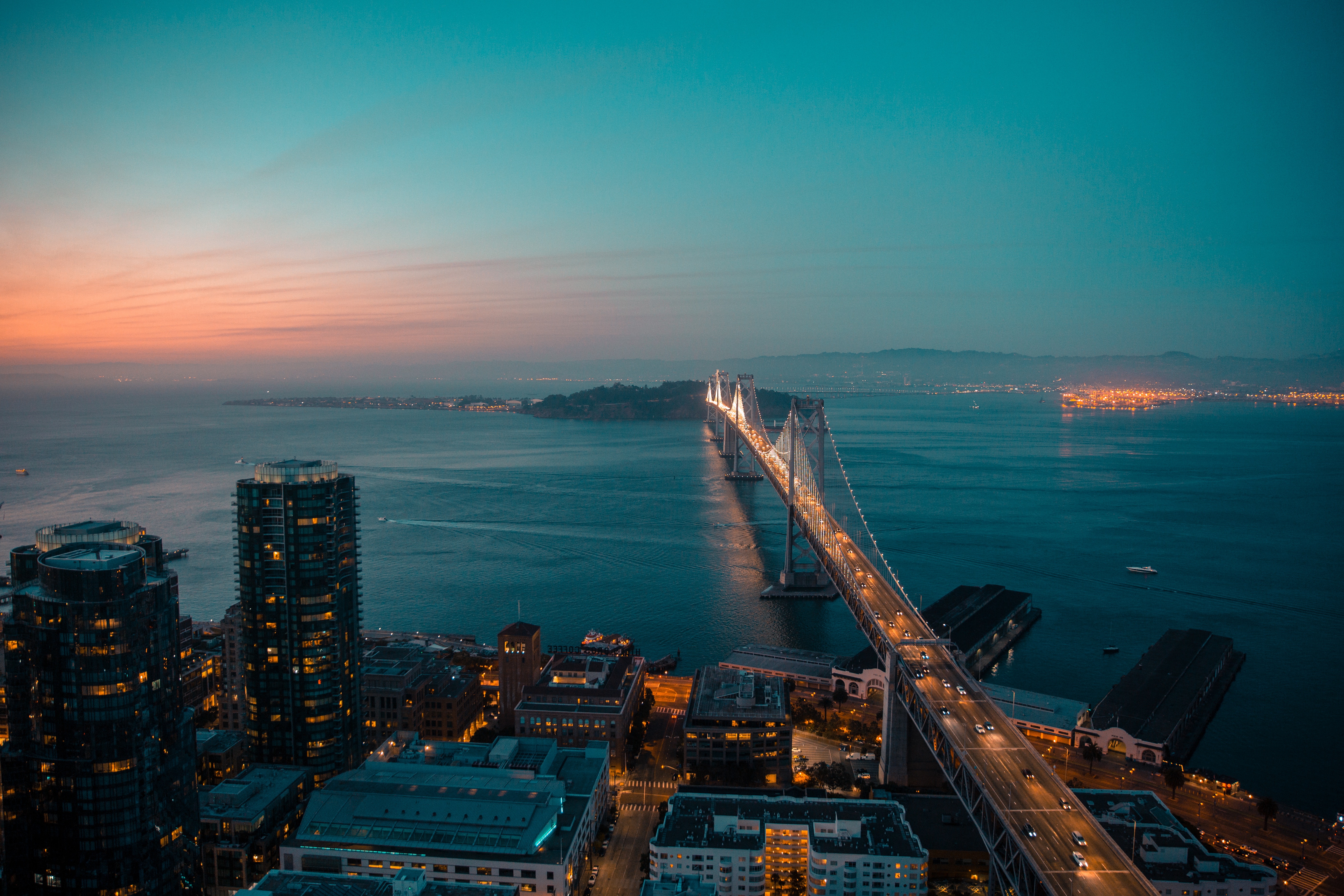 Desktop Backgrounds San Francisco bridge, night city, view from above, cities