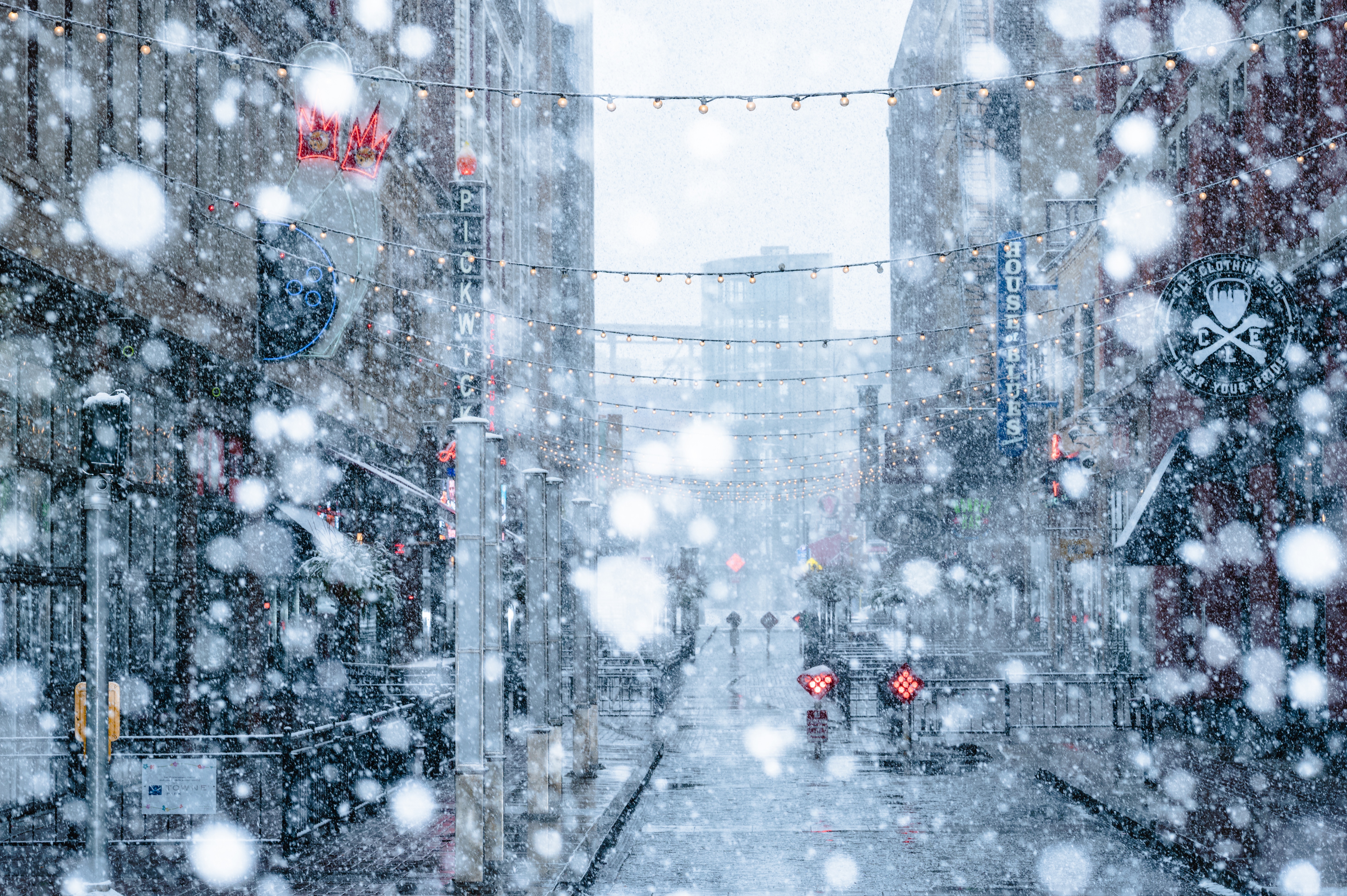 snowfall, cities, winter, snow, city, street UHD
