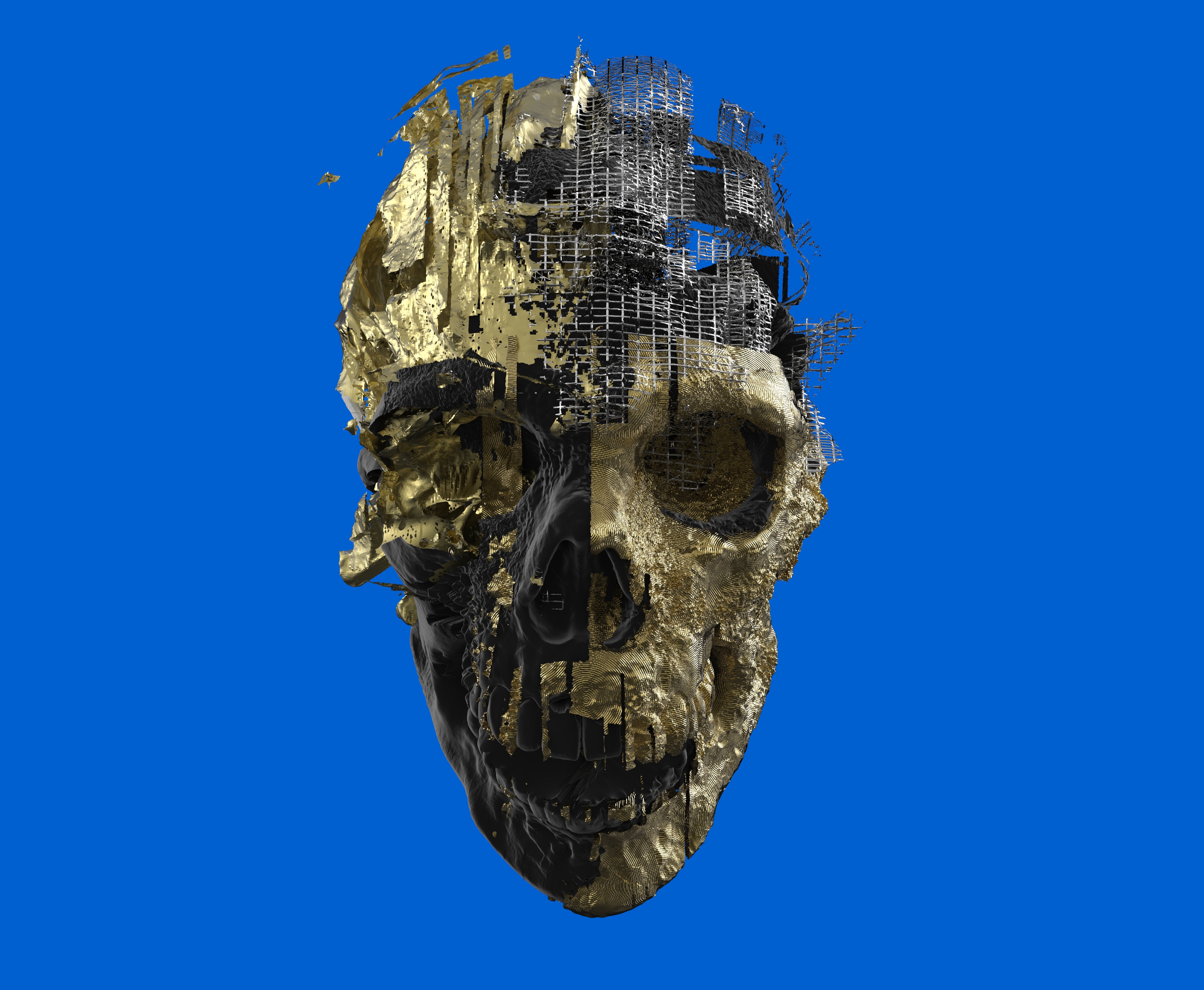 3d, paint, golden, skull, skeleton mobile wallpaper