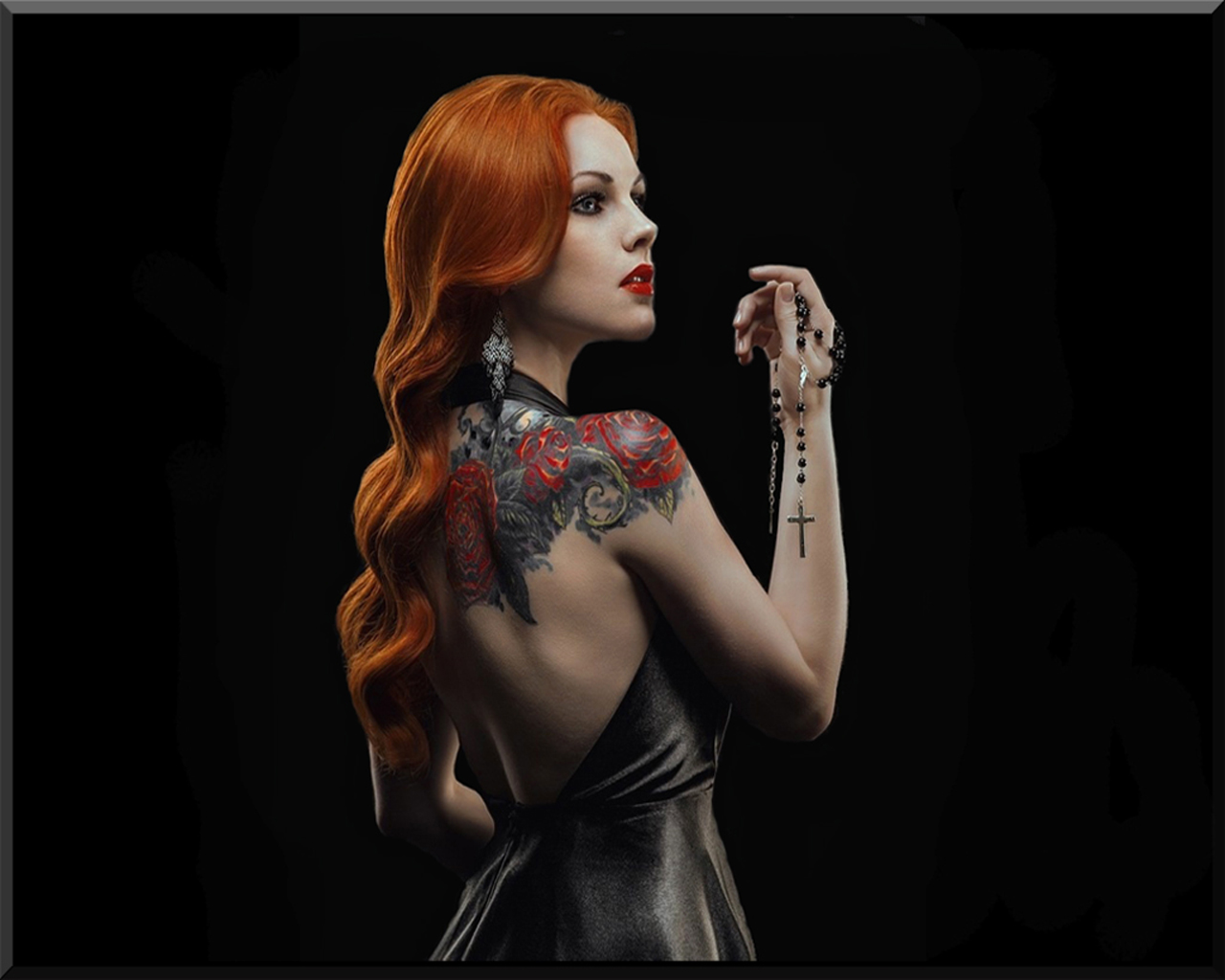 women, redhead, tattoo Full HD