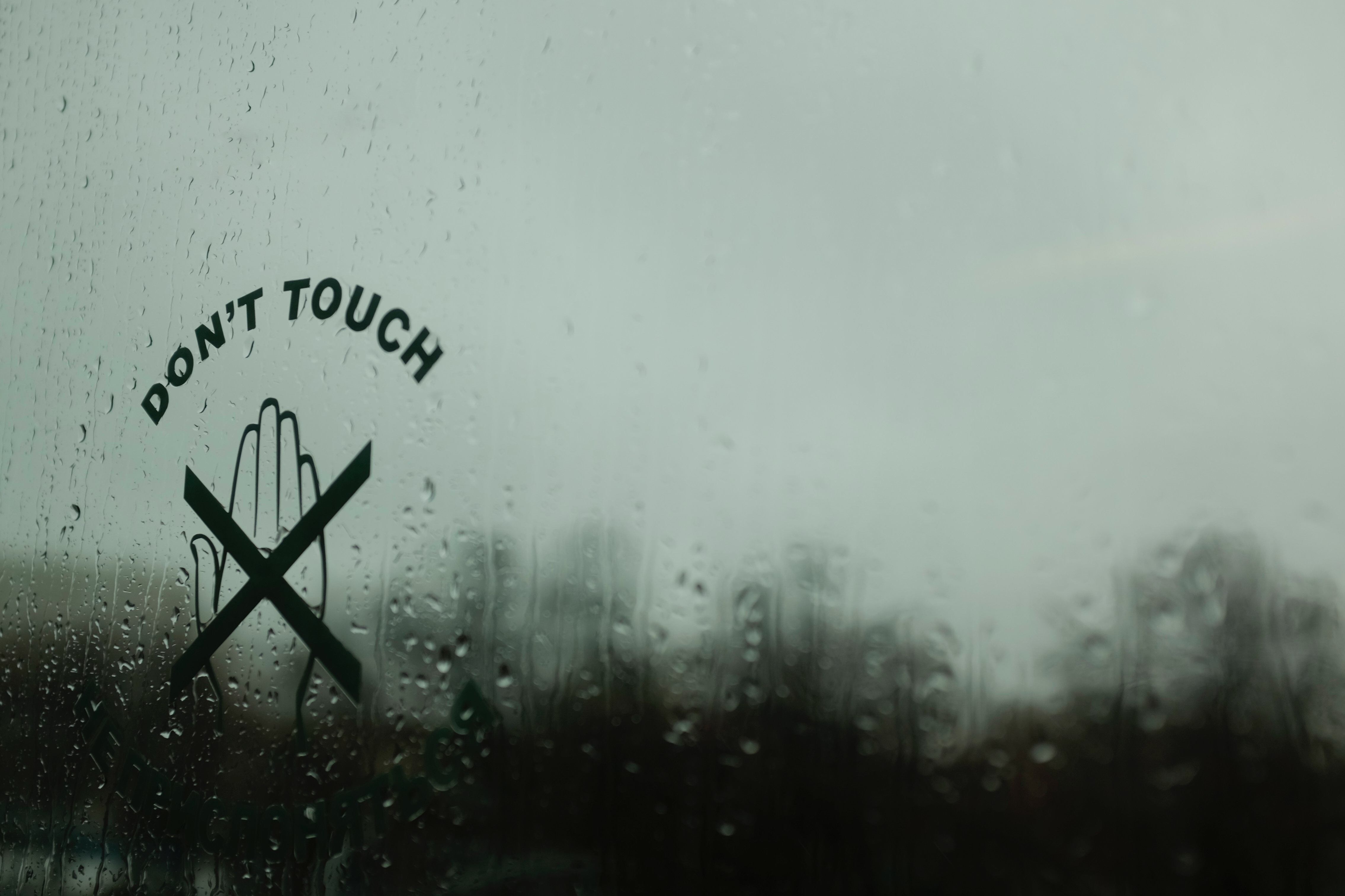 moisture, rain, drops, words, glass, inscription, touching, touch Full HD