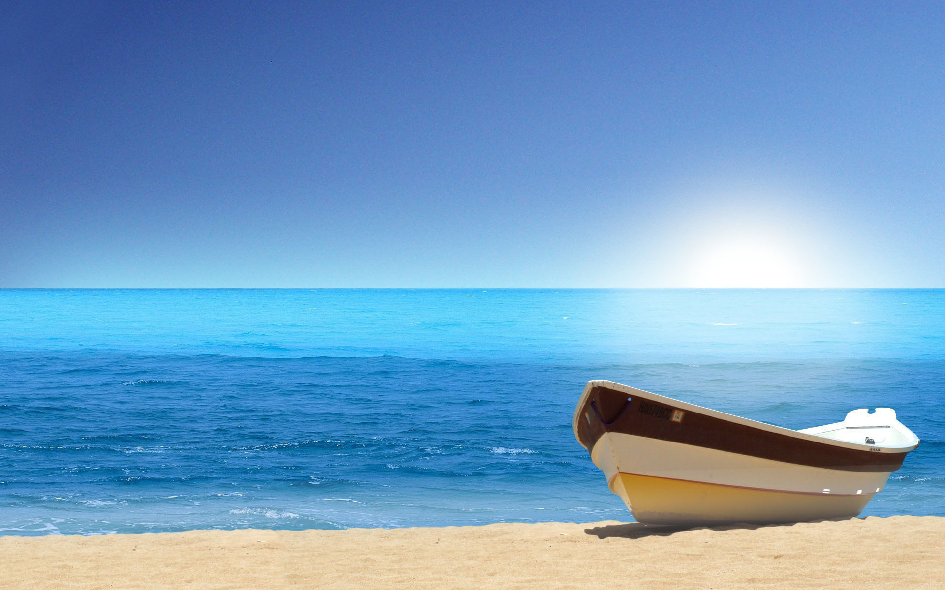 22843 Hintergrundbild herunterladen landschaft, sea, sand, boote, blau - Bildschirmschoner und Bilder kostenlos