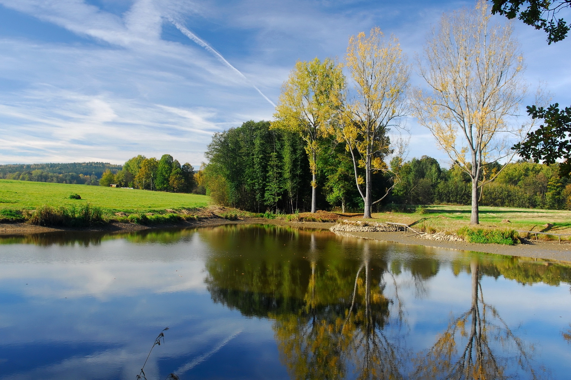 pond, nature, sky, autumn, lake, reflection, sunny