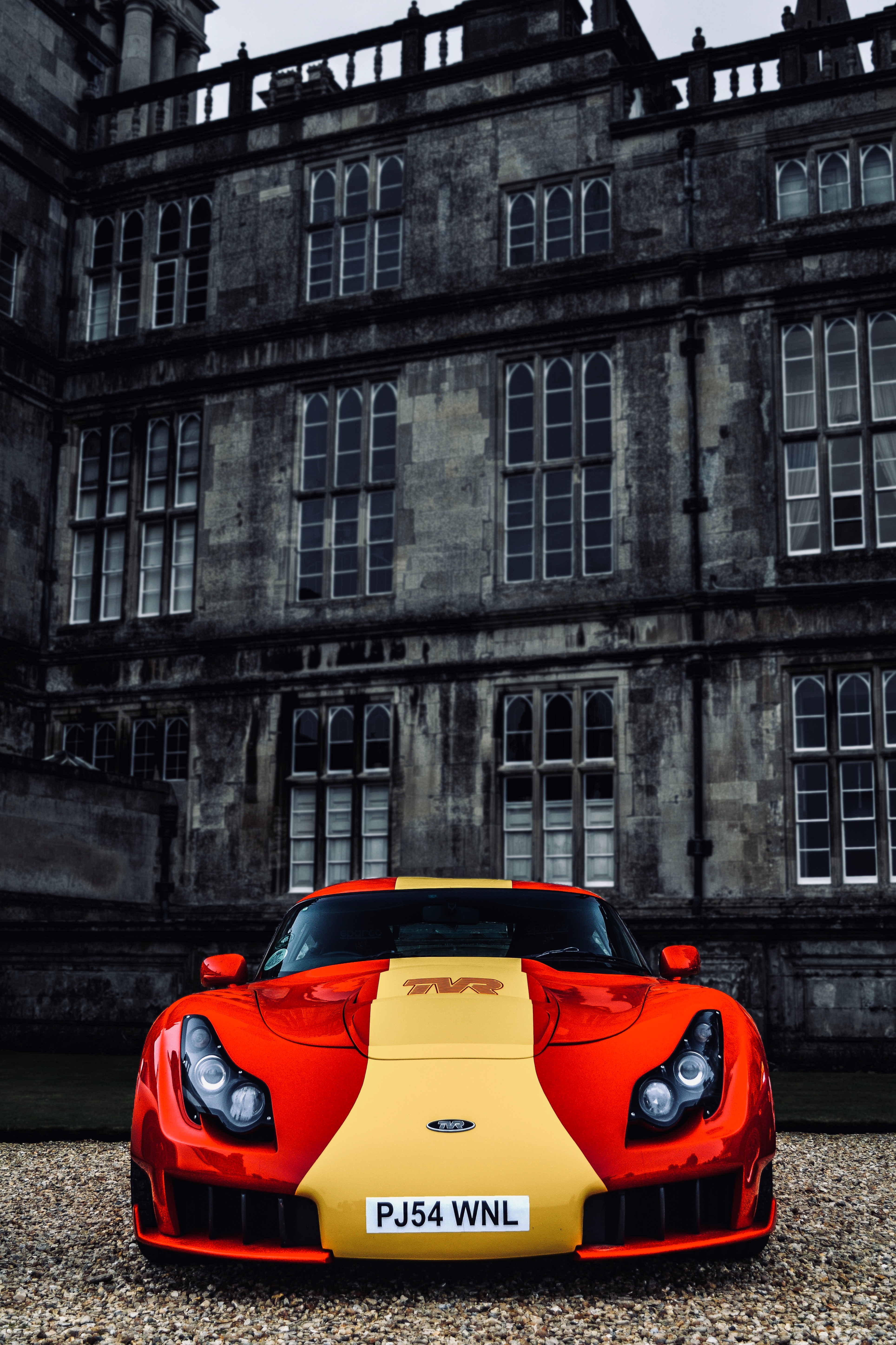 sports, cars, yellow, red, car, front view, machine, sports car, tvr sagaris Full HD