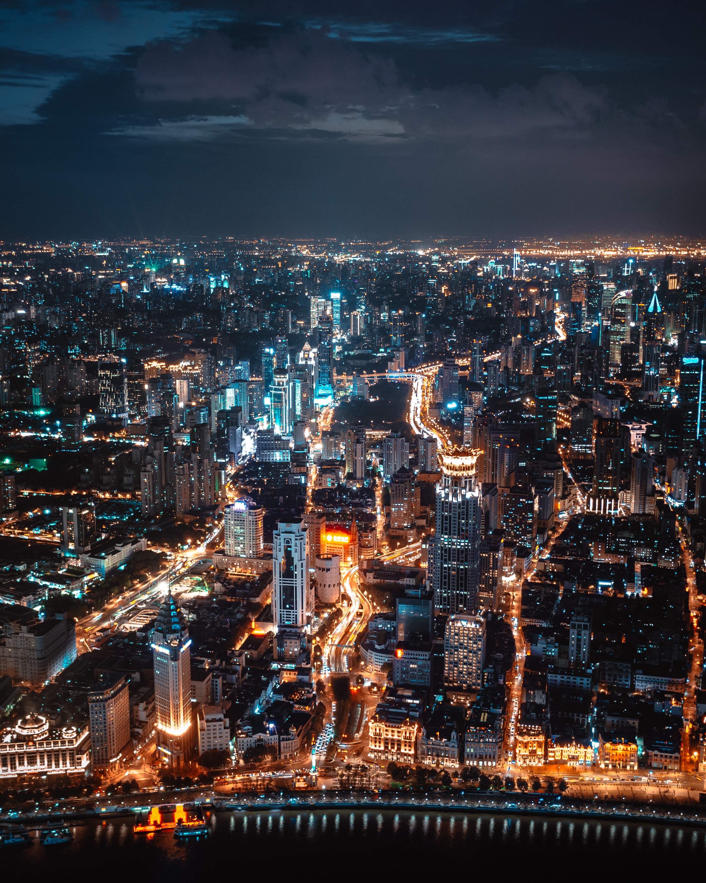 view from above, night city, skyscrapers, cities Full HD
