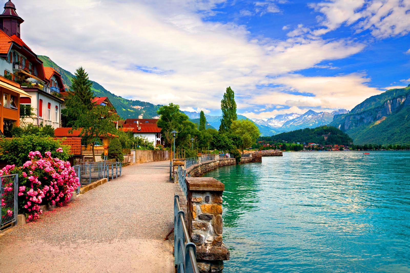 HD desktop wallpaper: Mountain, Lake, House, Switzerland, Town, Man Made,  Towns download free picture #399376