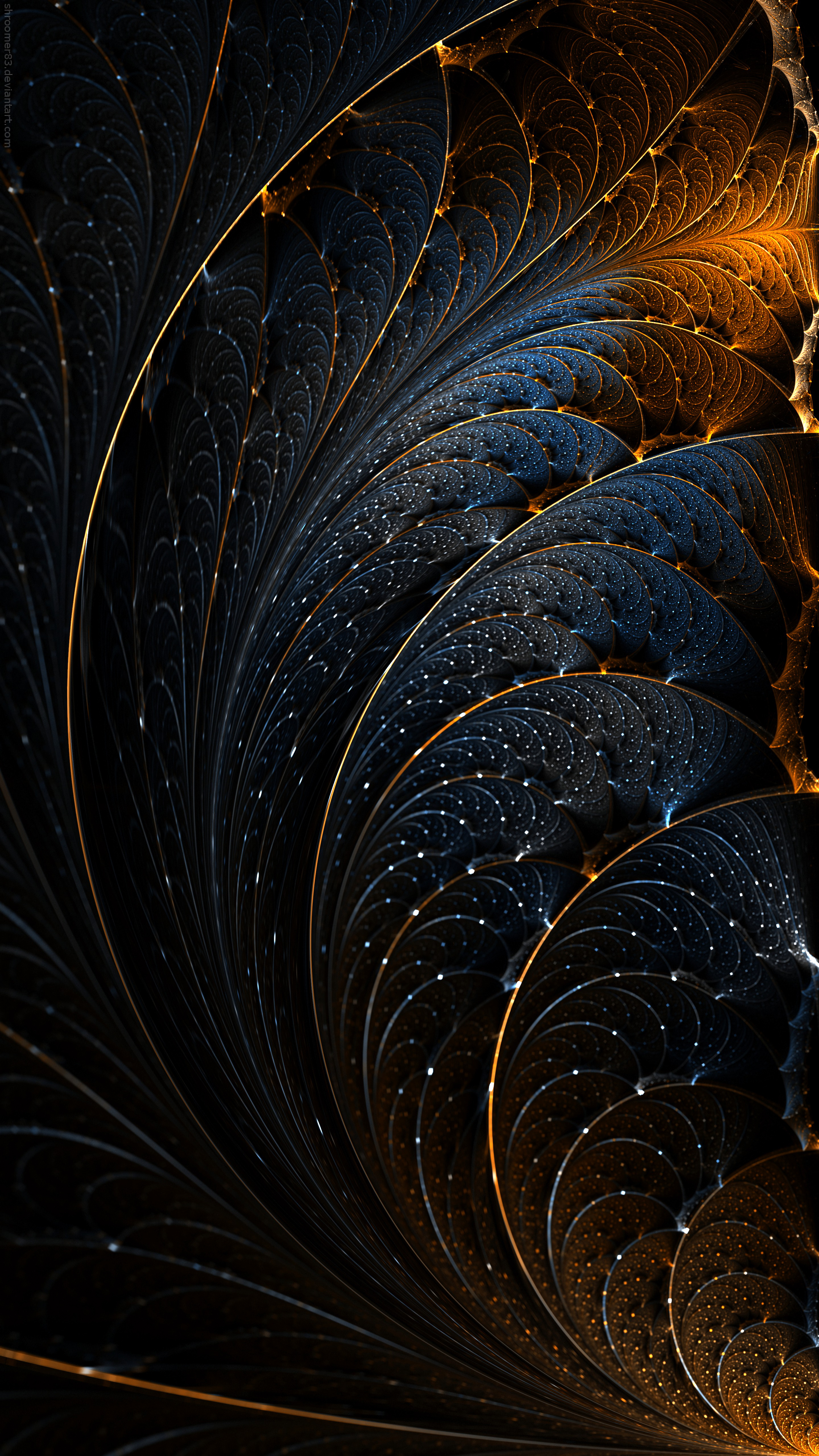 abstract, dark, golden, blue, fractal, brilliance, shine, structure HD wallpaper