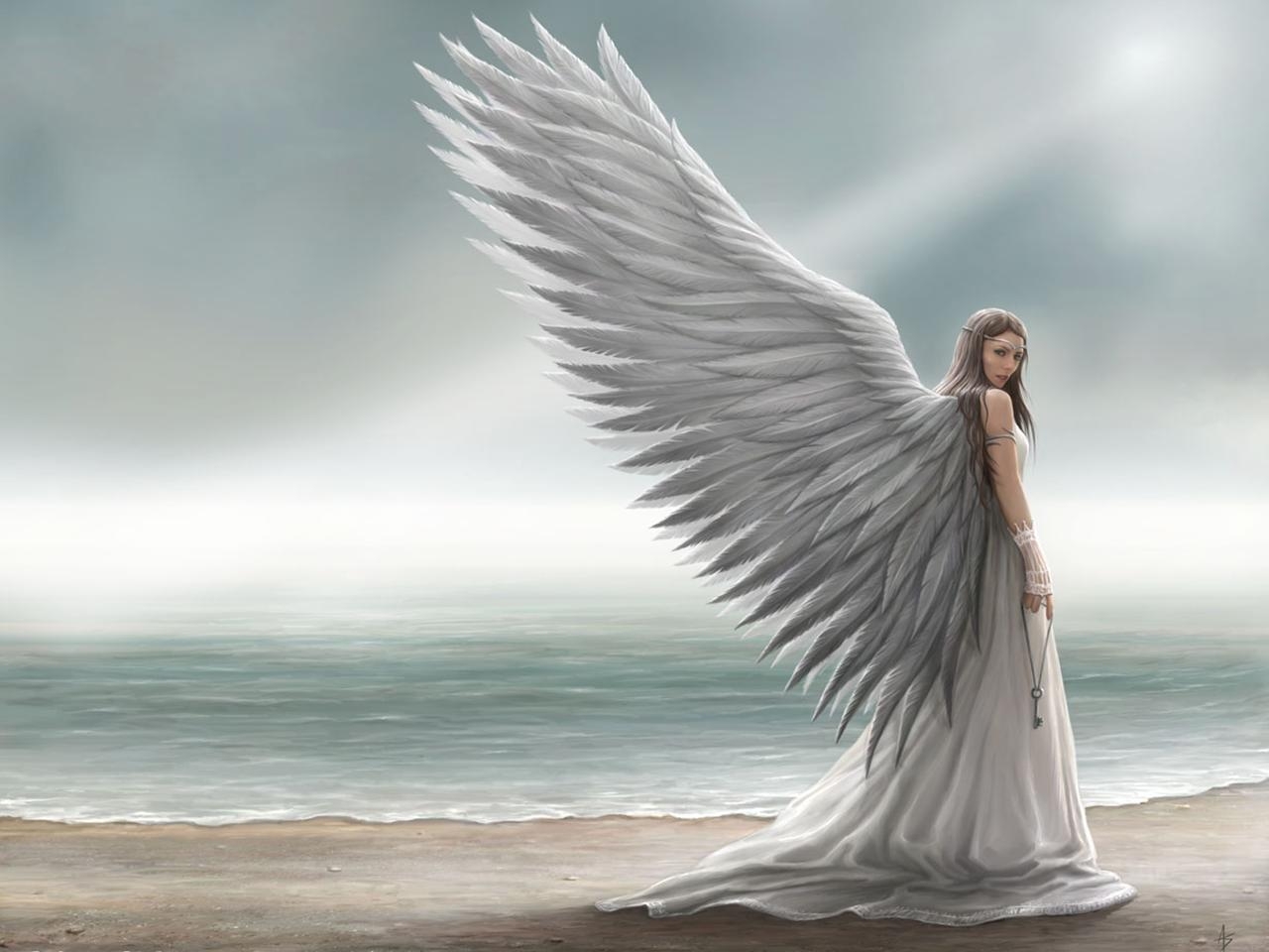 angels, fantasy, girls, gray HD wallpaper