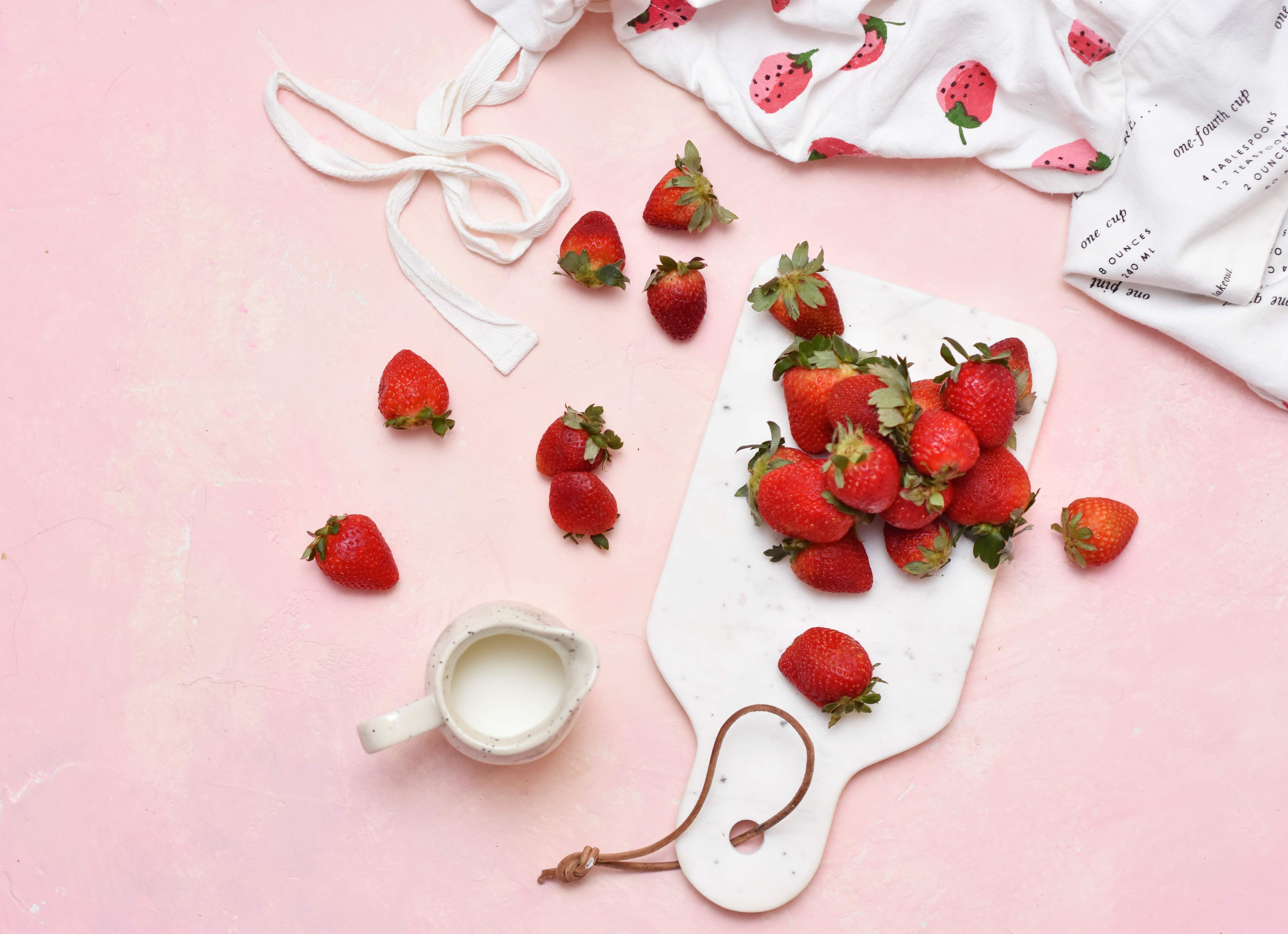 cream, strawberry, food, pink Desert HD Android Wallpapers