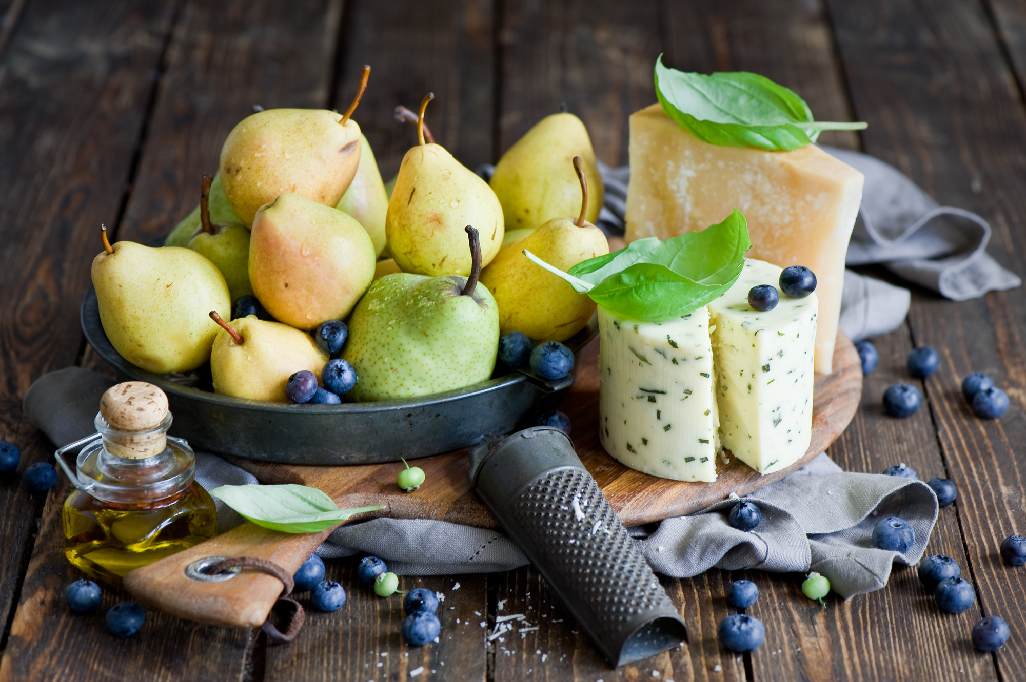 Free HD still life, food, pears, cheese, blueberry, berries